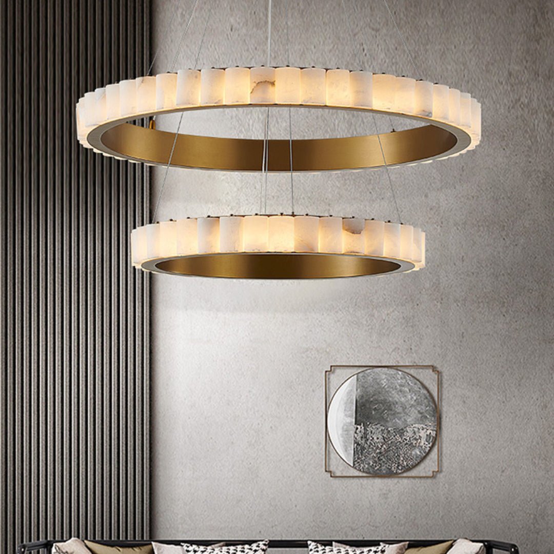 Orion Double Ring Alabaster Chandelier - Neutralighting