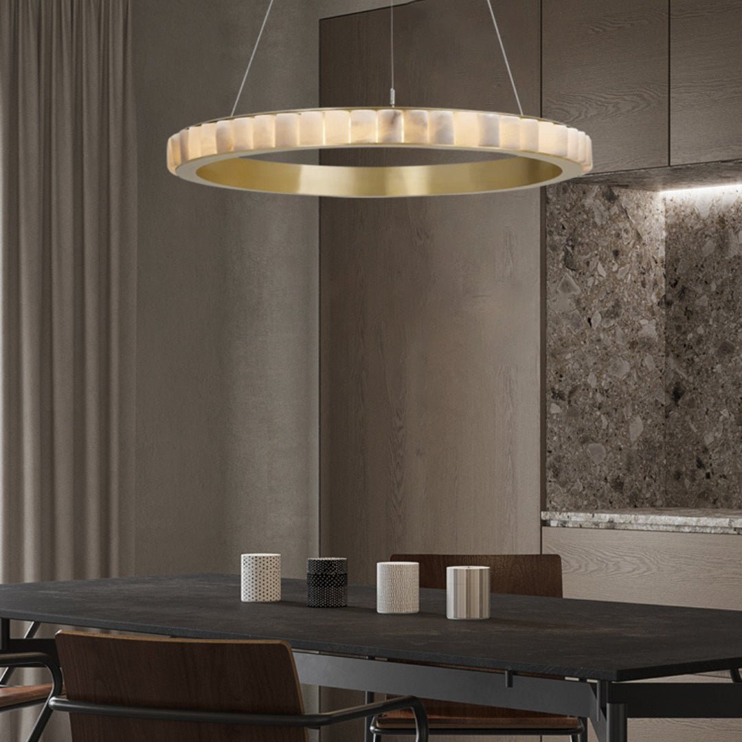 Orion Double Ring Alabaster Chandelier - Neutralighting