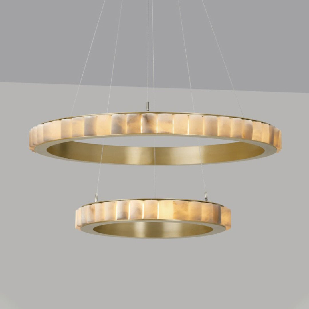 Orion Double Ring Alabaster Chandelier - Neutralighting