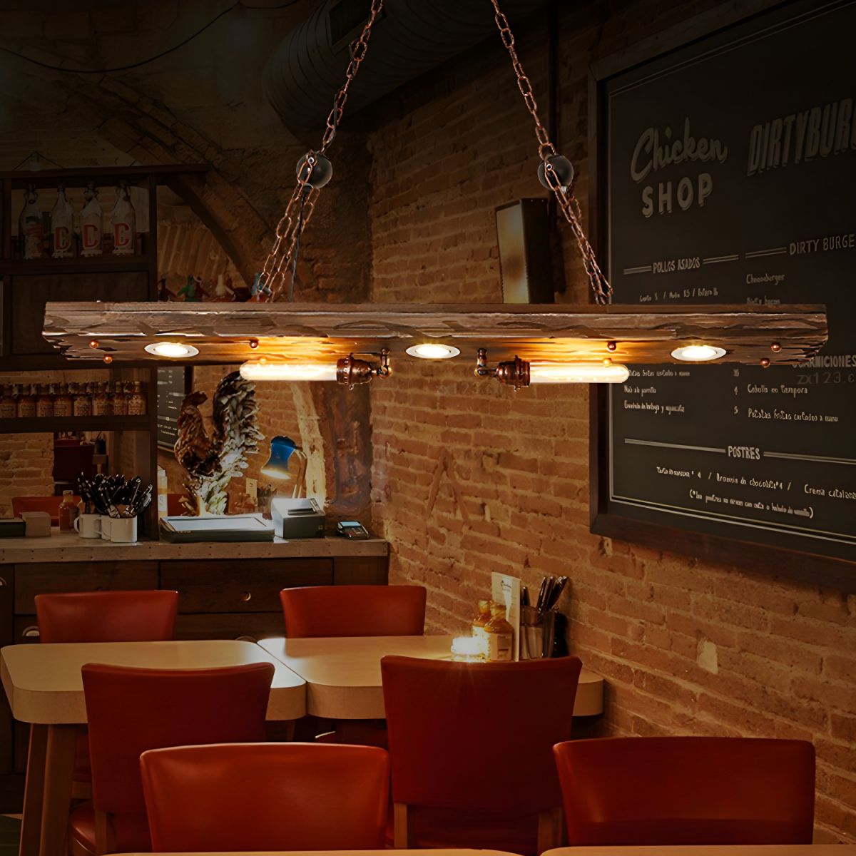 Silva Industrielle lineare Holz Pendelleuchte, Rost