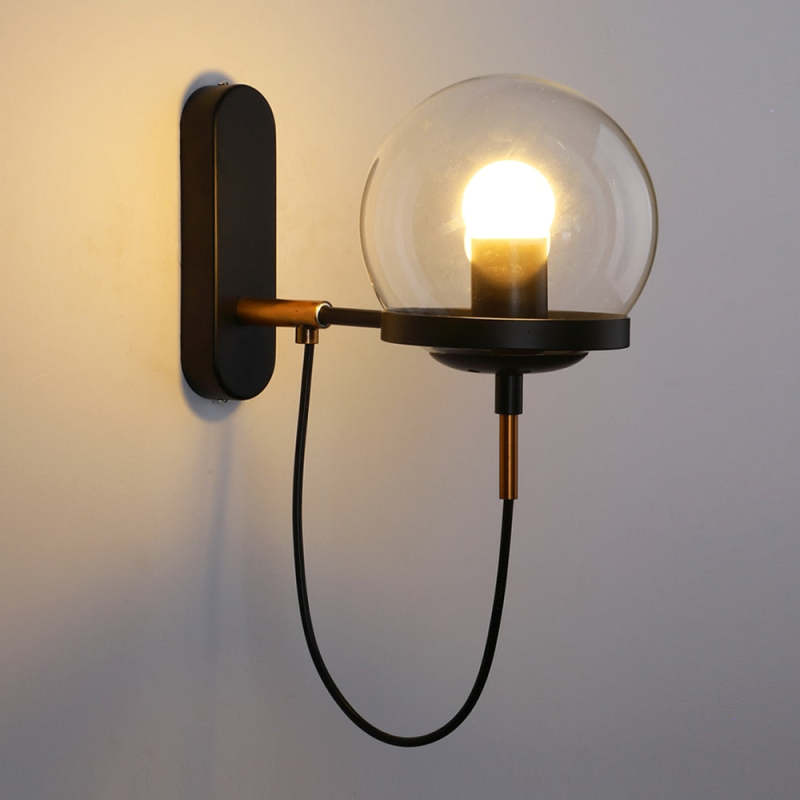 Silva Rustikale Retro Glasglobus Wandleuchte, Schwarz/Bronze