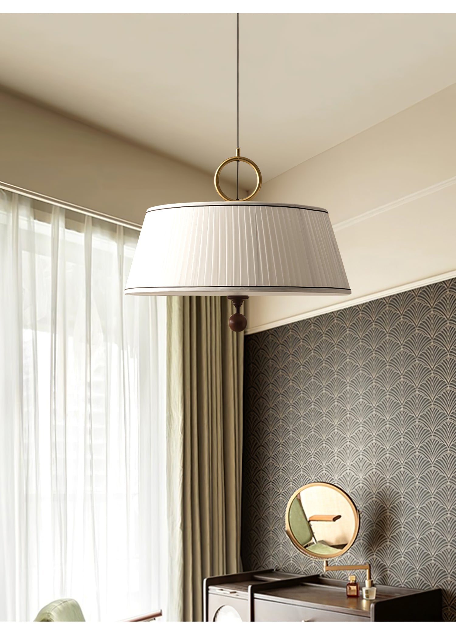 Zavaran Traditionelle Naturholz Stoff Pendelleuchte-Letslighting
