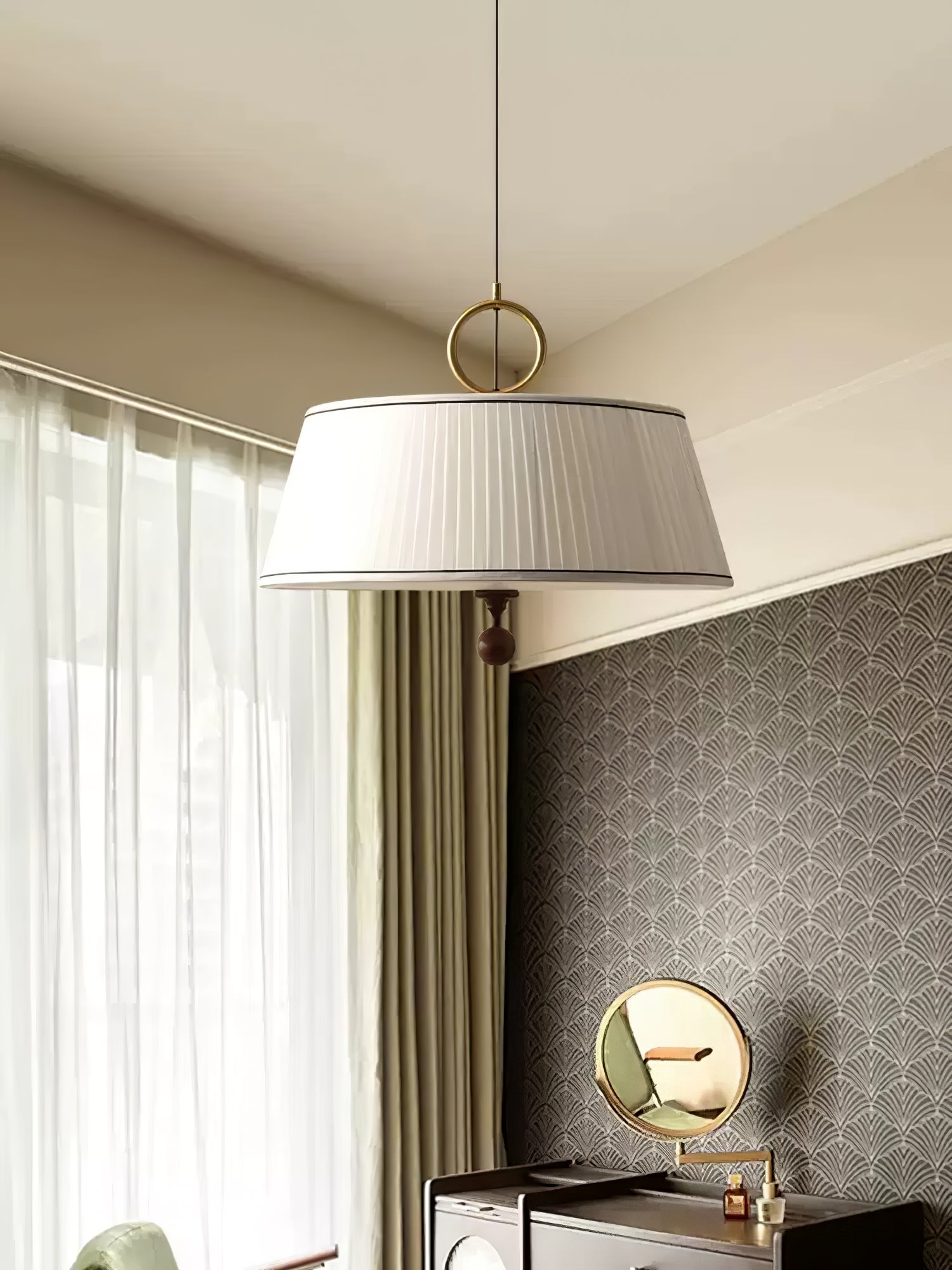 Zavaran Traditionelle Naturholz Stoff Pendelleuchte-Letslighting