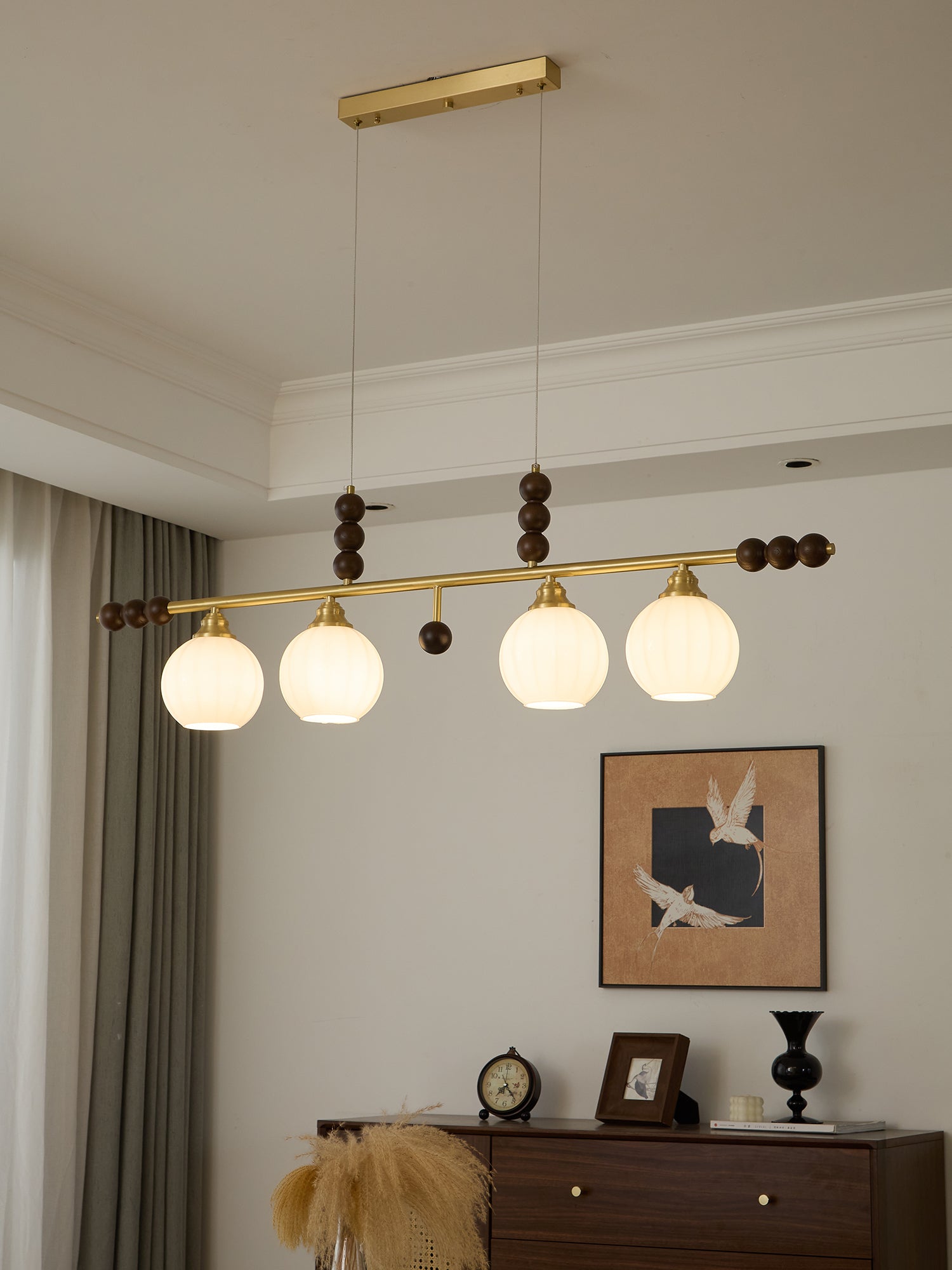 Zerinen Premium Nordic Art Island Glas-Holz-Pendelleuchte-Letslighting