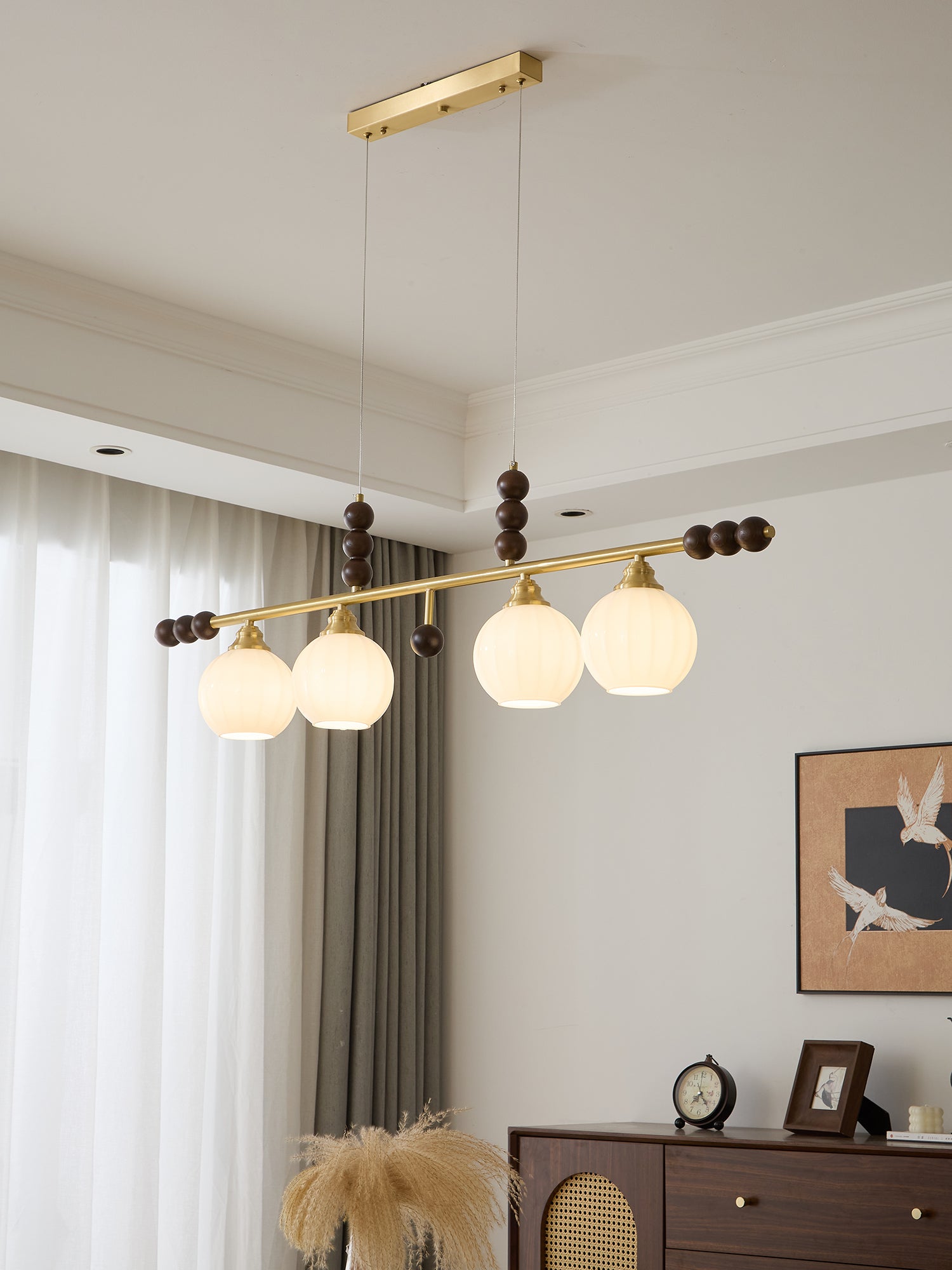 Zerinen Premium Nordic Art Island Glas-Holz-Pendelleuchte-Letslighting