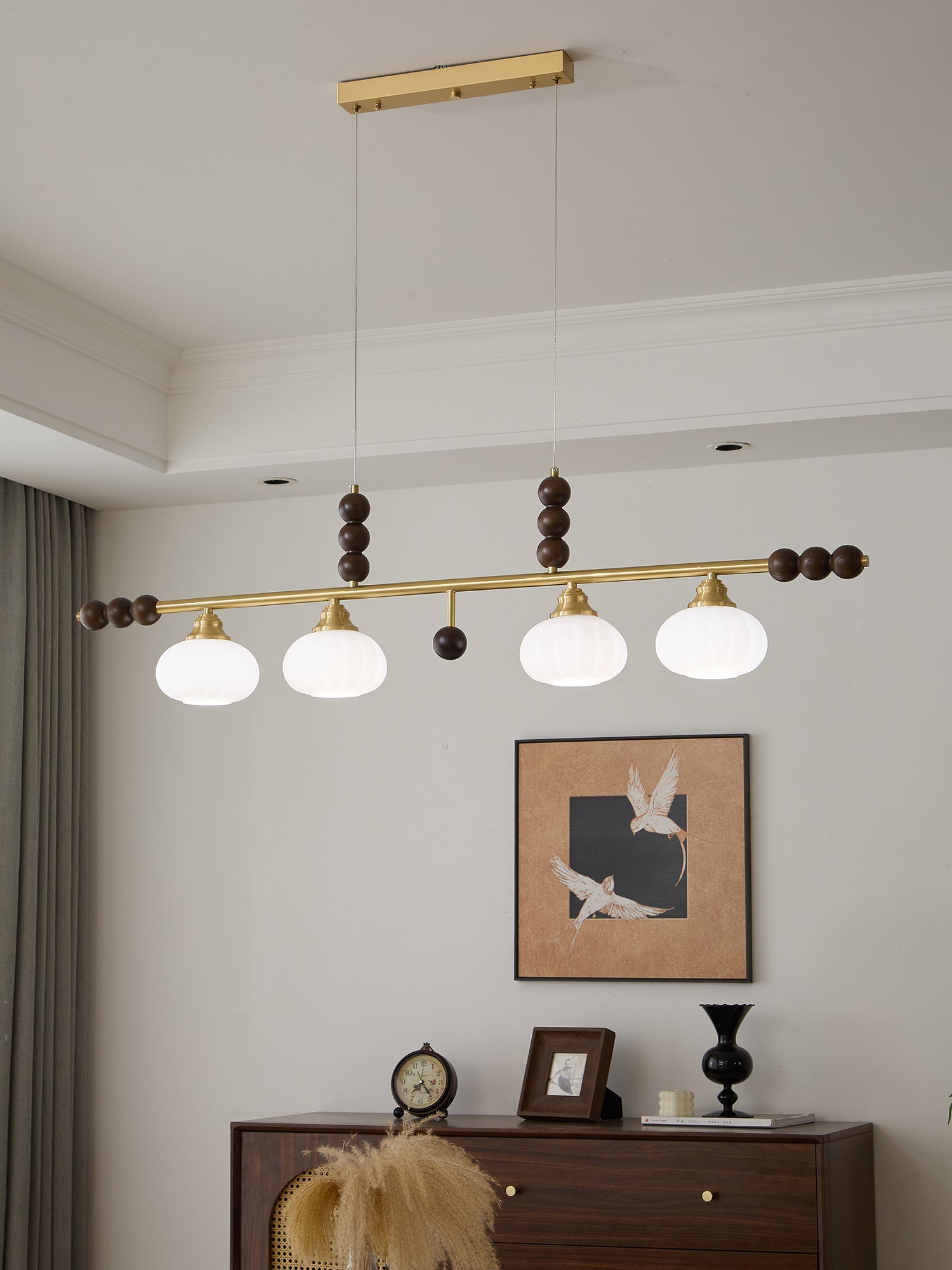 Zerinen Premium Nordic Art Island Glas-Holz-Pendelleuchte-Letslighting
