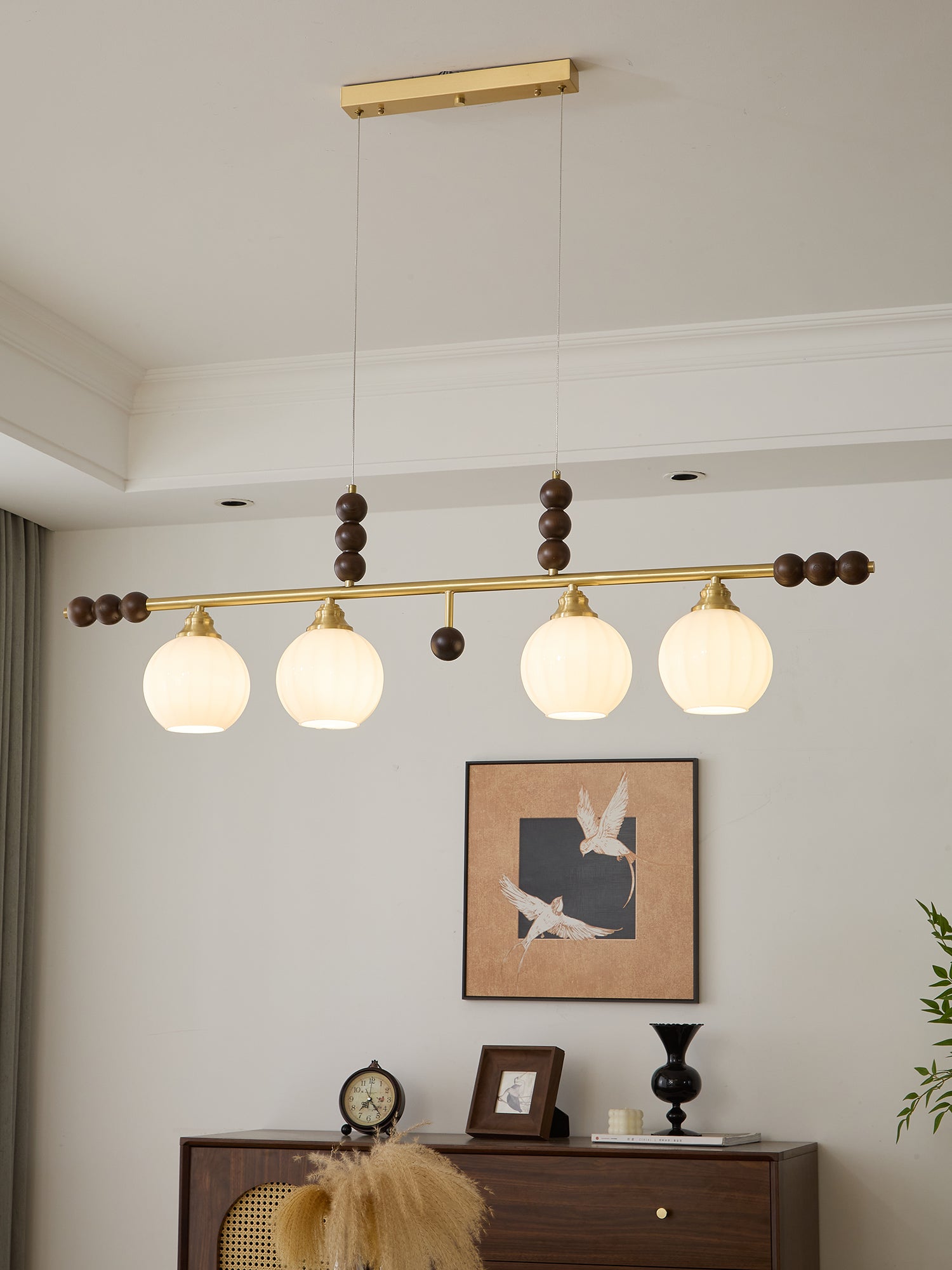 Zerinen Premium Nordic Art Island Glas-Holz-Pendelleuchte-Letslighting