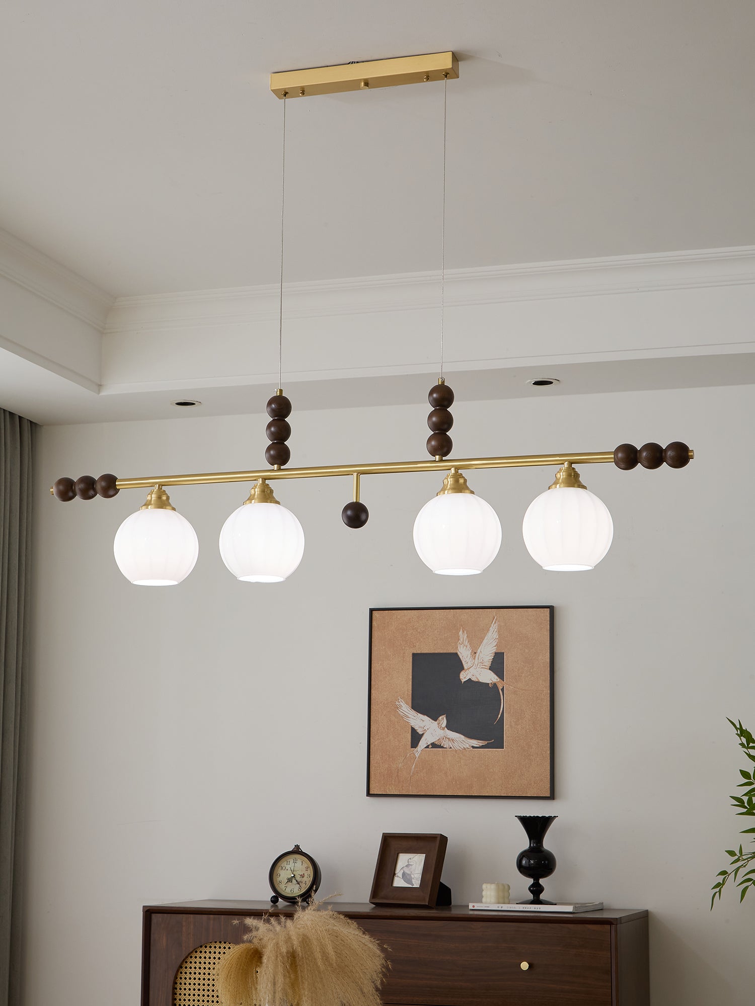Zerinen Premium Nordic Art Island Glas-Holz-Pendelleuchte-Letslighting
