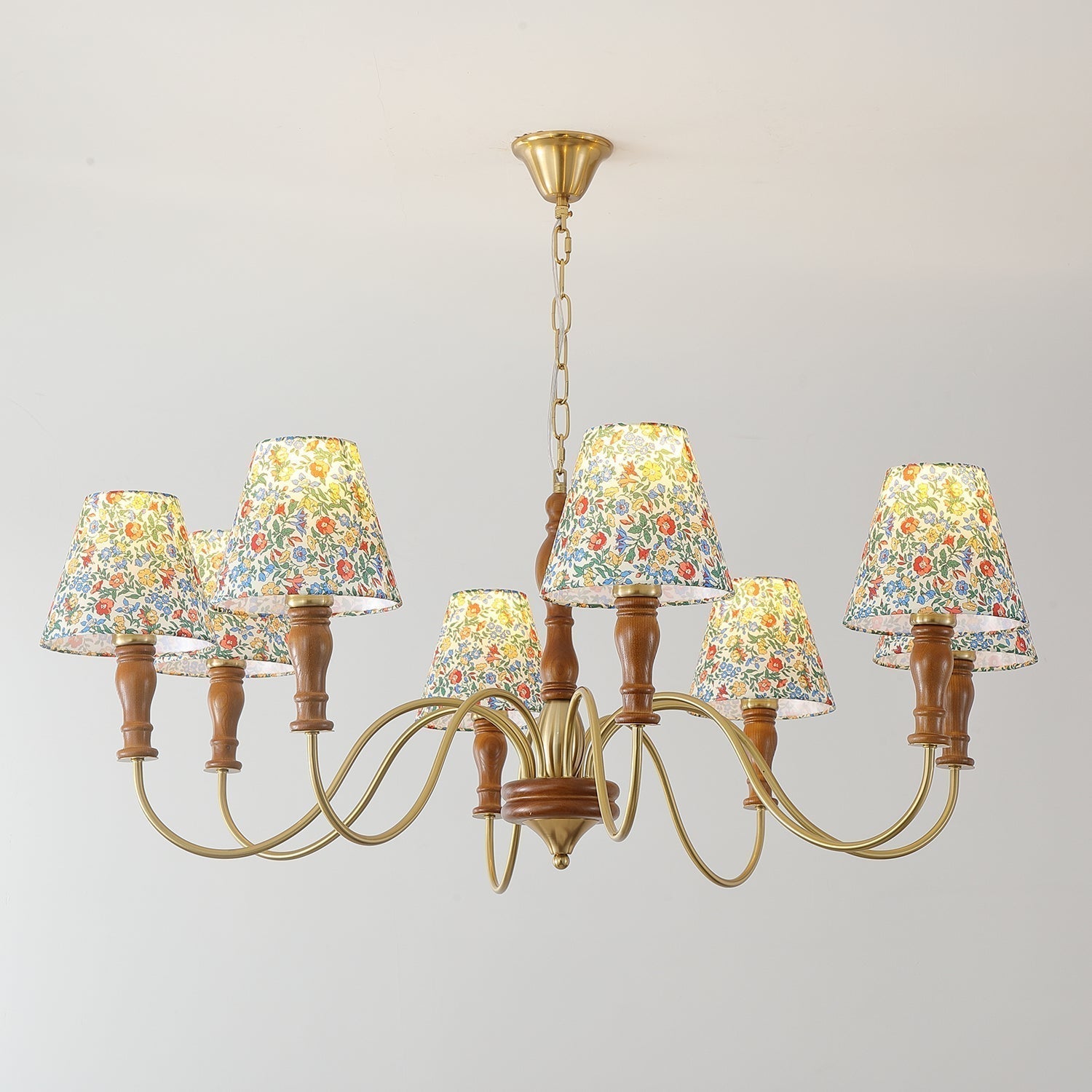 Cassian Kronleuchter mit floralem Stoffbezug-Letslighting