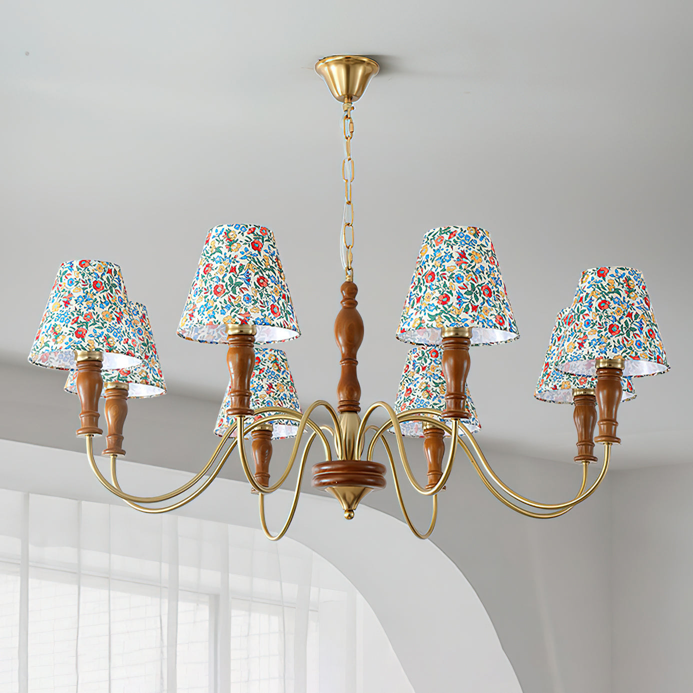 Cassian Kronleuchter mit floralem Stoffbezug-Letslighting
