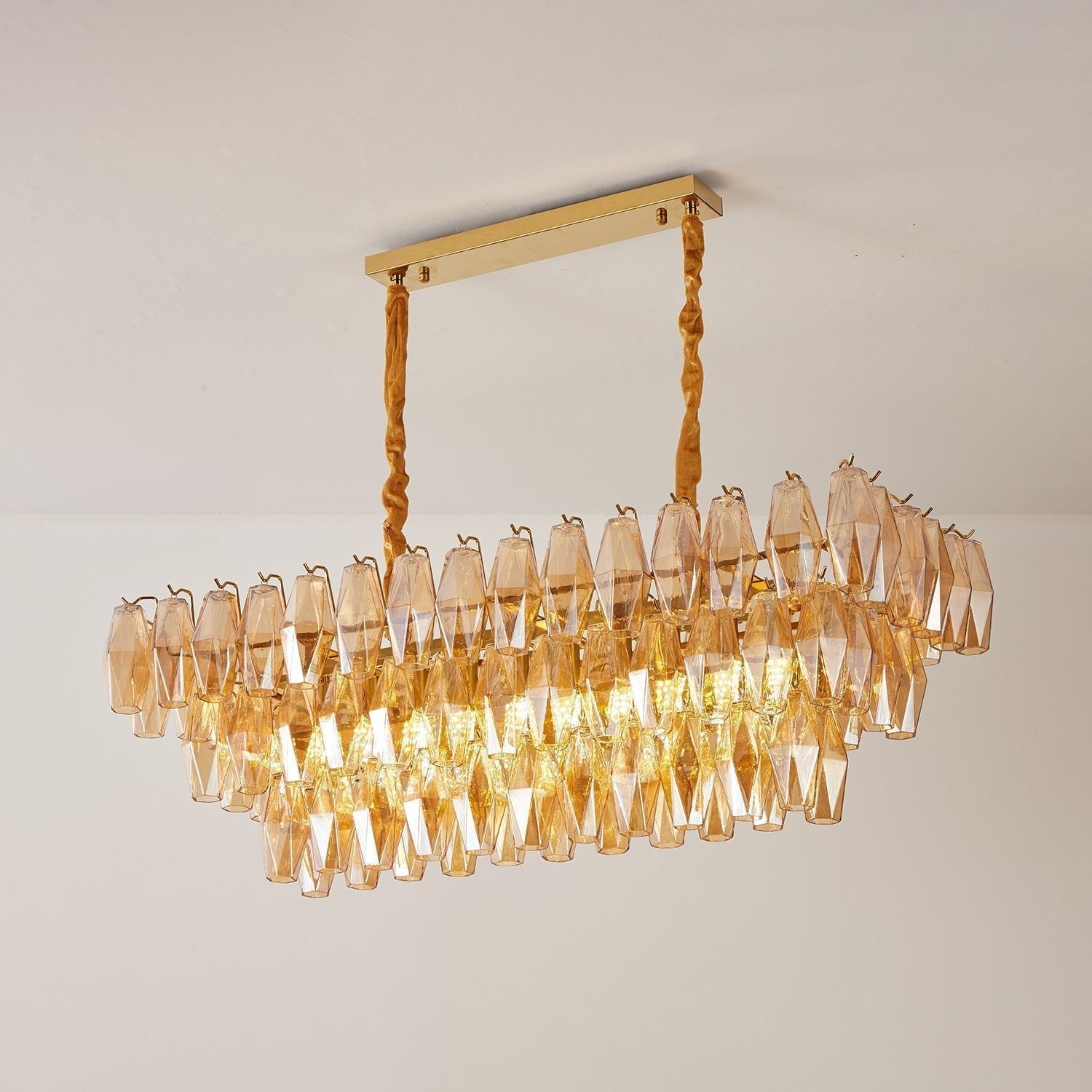Aurora Chandelier Amber Prism Glass Rectangular Layered - Neutralighting
