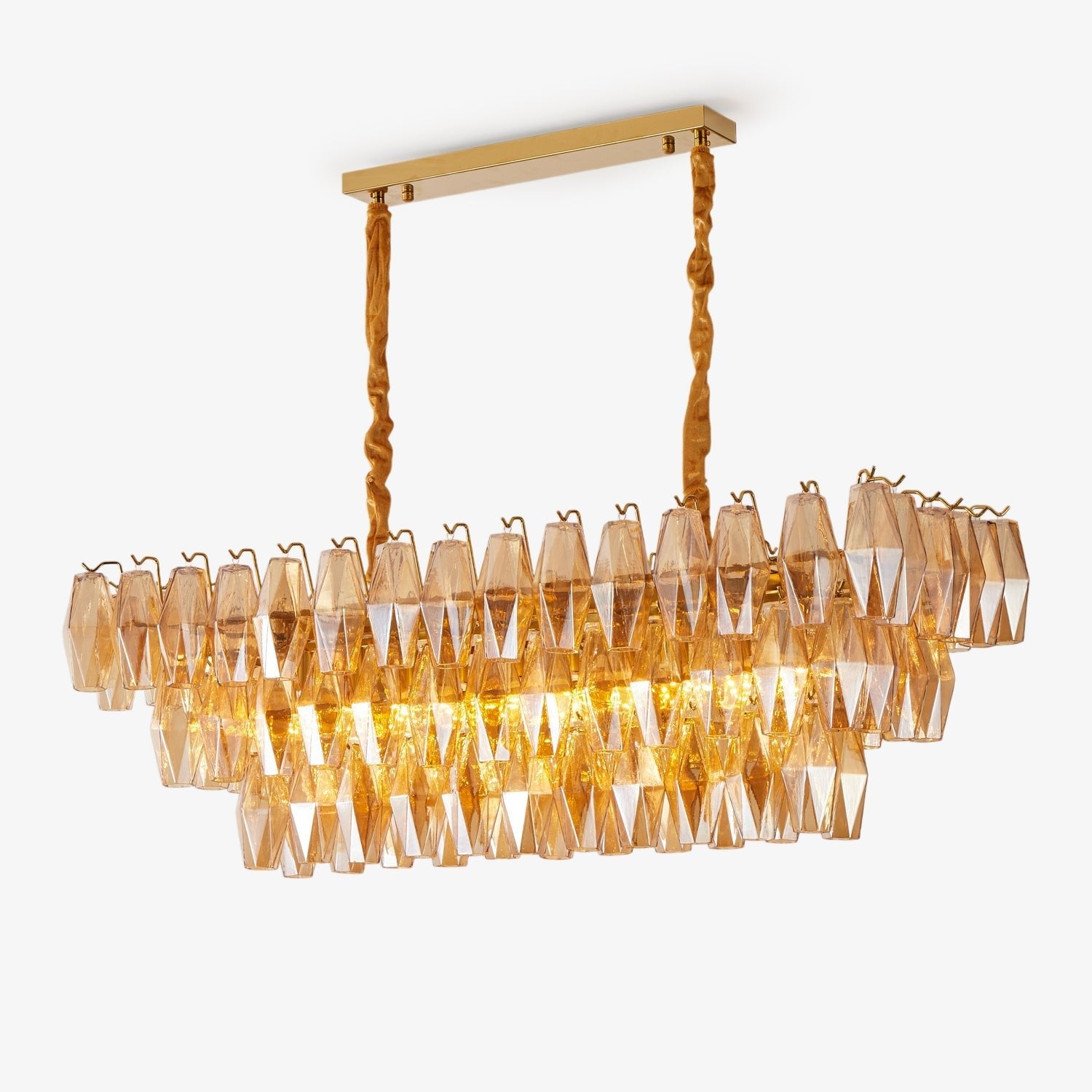 Aurora Chandelier Amber Prism Glass Rectangular Layered - Neutralighting