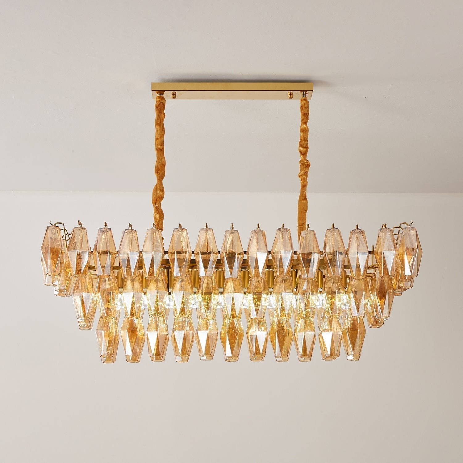 Aurora Chandelier Amber Prism Glass Rectangular Layered - Neutralighting