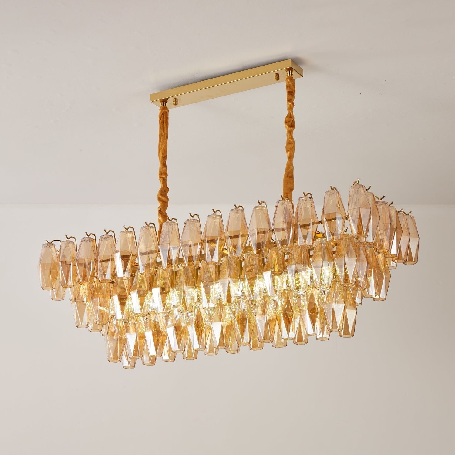 Aurora Chandelier Amber Prism Glass Rectangular Layered - Neutralighting