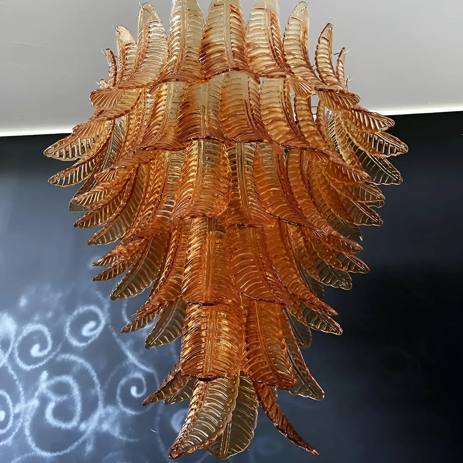 Aurora Chandelier Amber Murano Glass Leaves Layered - Neutralighting