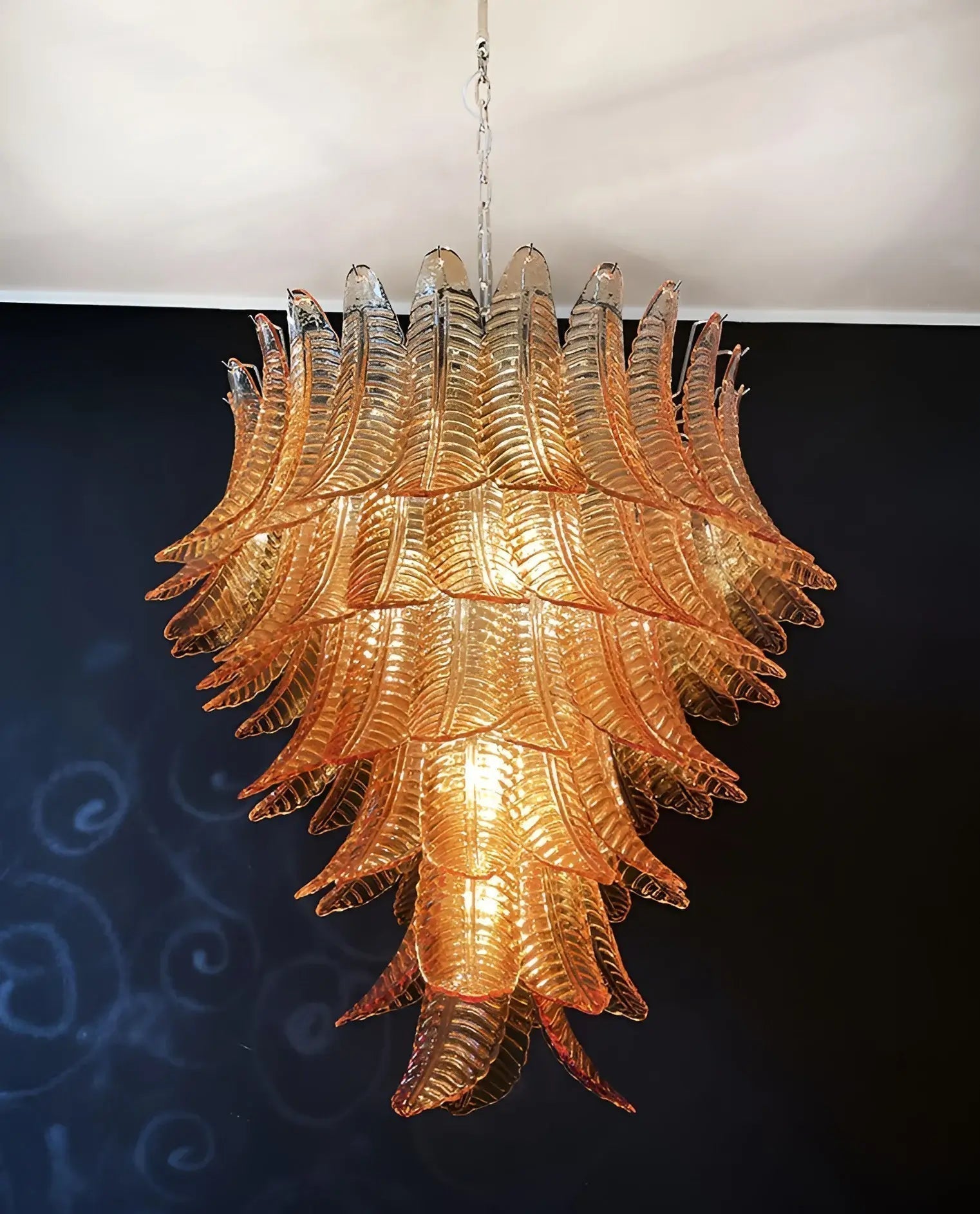 Aurora Chandelier Amber Murano Glass Leaves Layered - Neutralighting