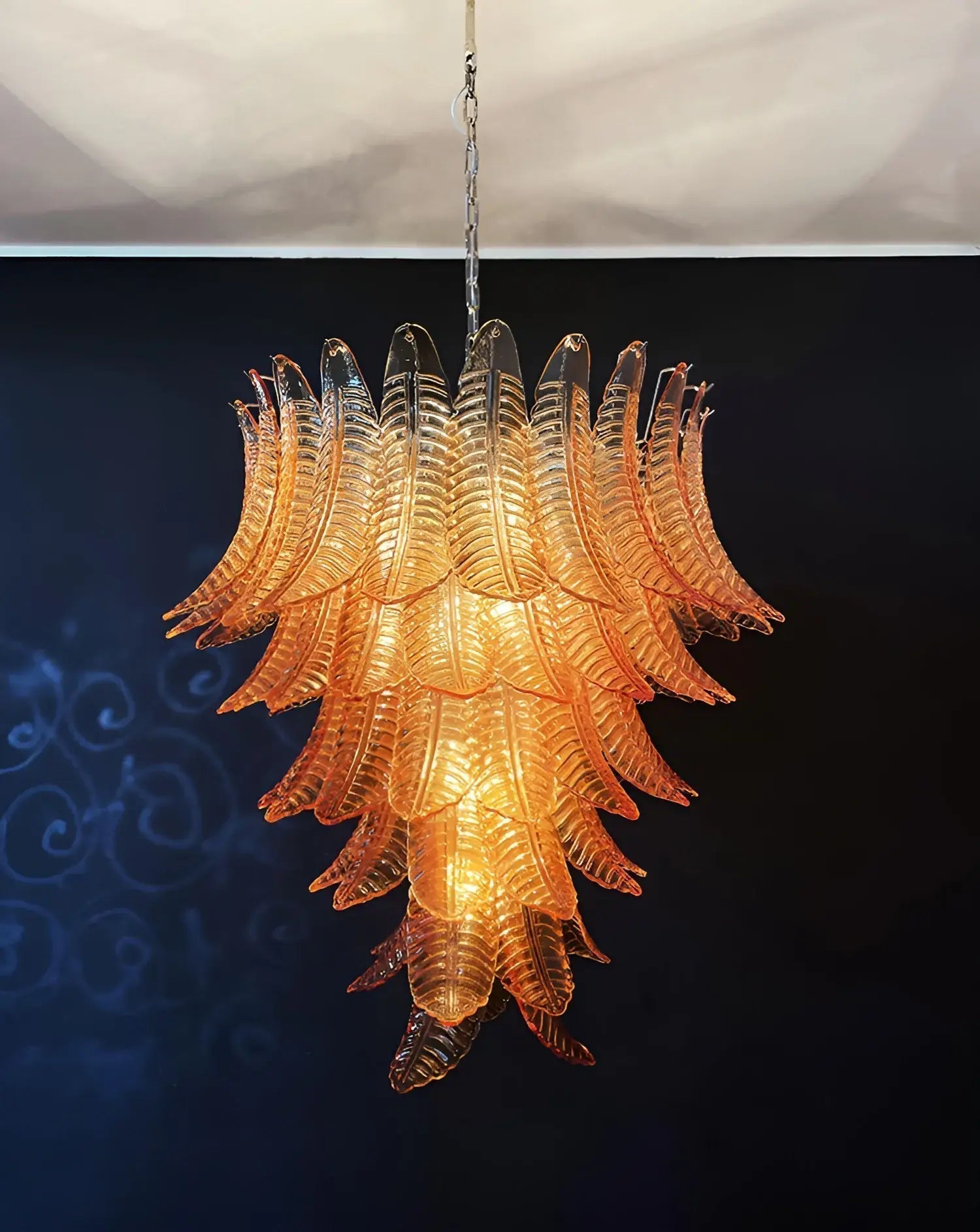 Aurora Chandelier Amber Murano Glass Leaves Layered - Neutralighting