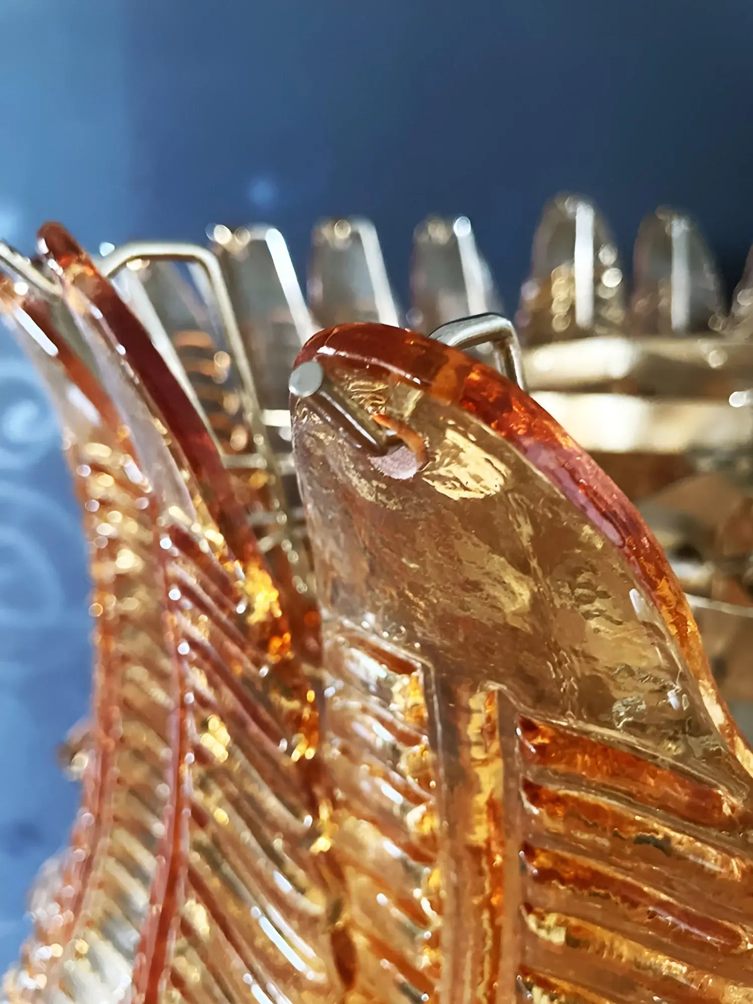 Aurora Chandelier Amber Murano Glass Leaves Layered - Neutralighting