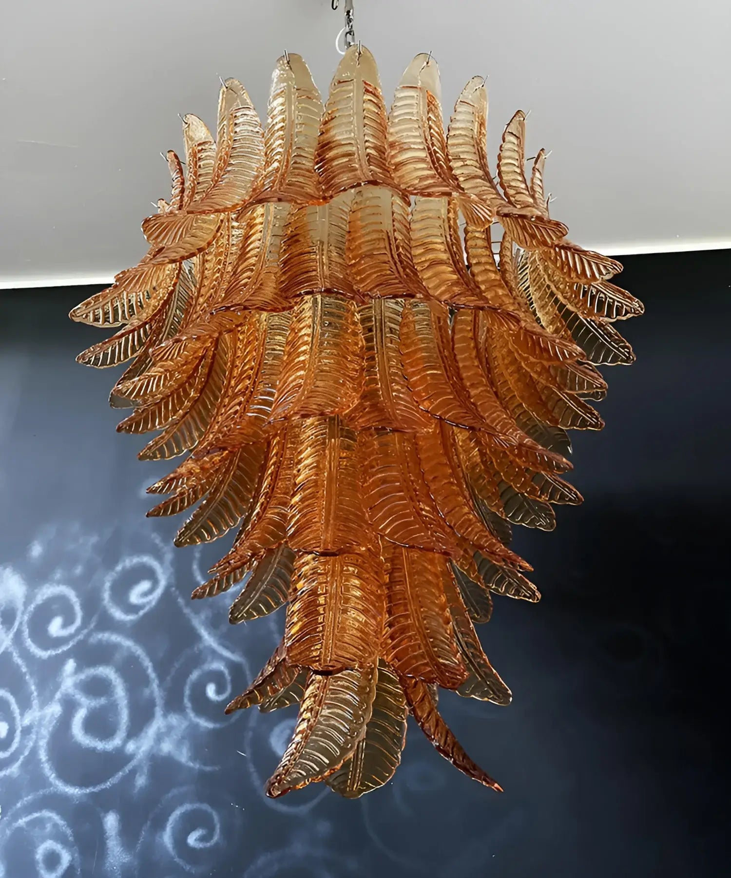 Aurora Chandelier Amber Murano Glass Leaves Layered - Neutralighting