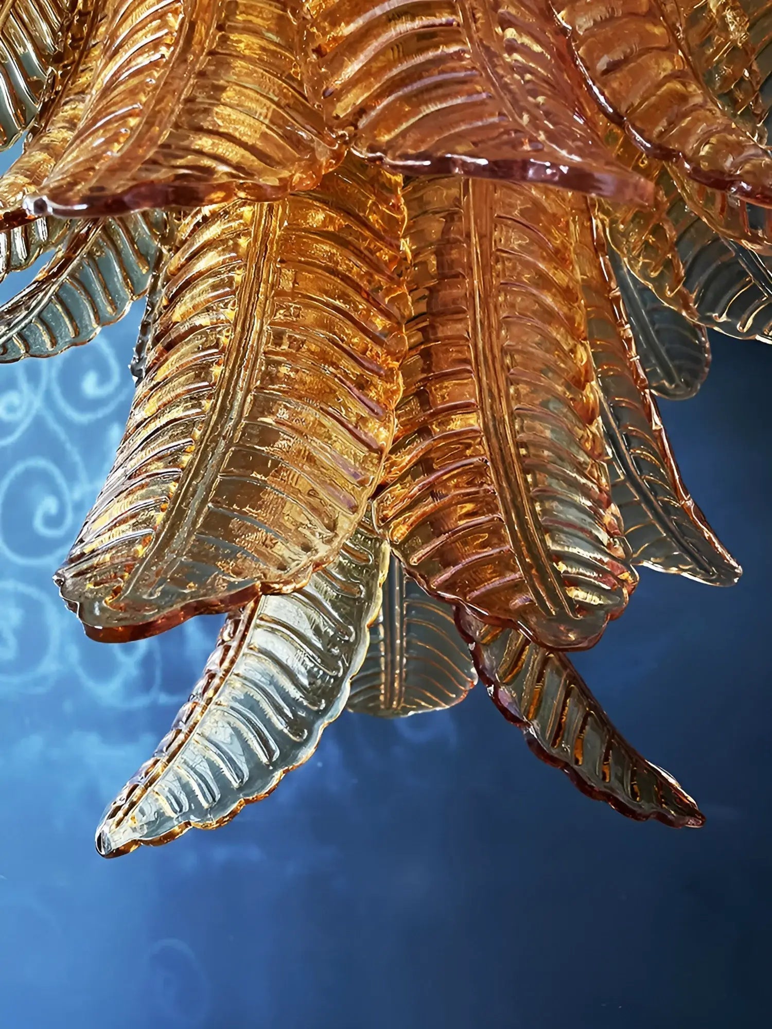 Aurora Chandelier Amber Murano Glass Leaves Layered - Neutralighting