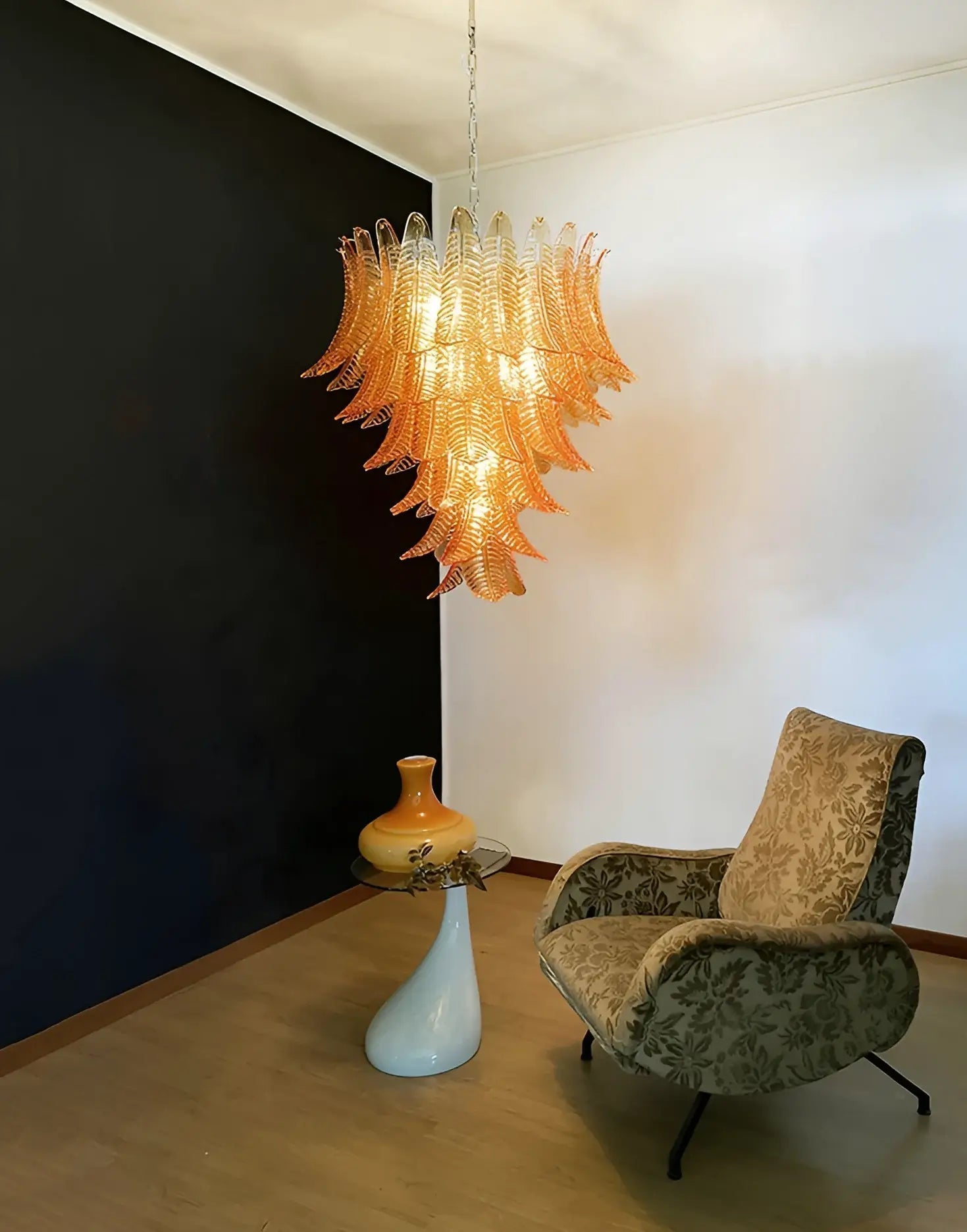 Aurora Chandelier Amber Murano Glass Leaves Layered - Neutralighting