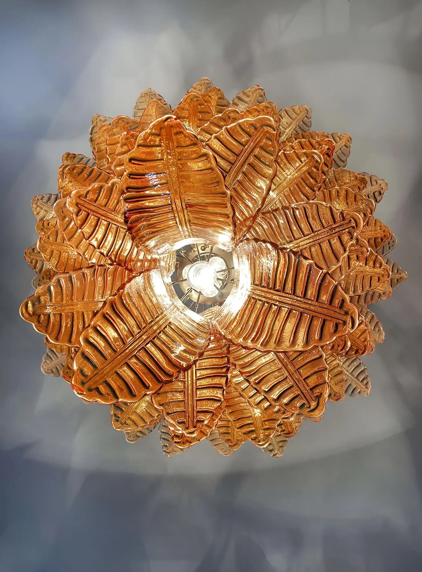 Aurora Chandelier Amber Murano Glass Leaves Layered - Neutralighting