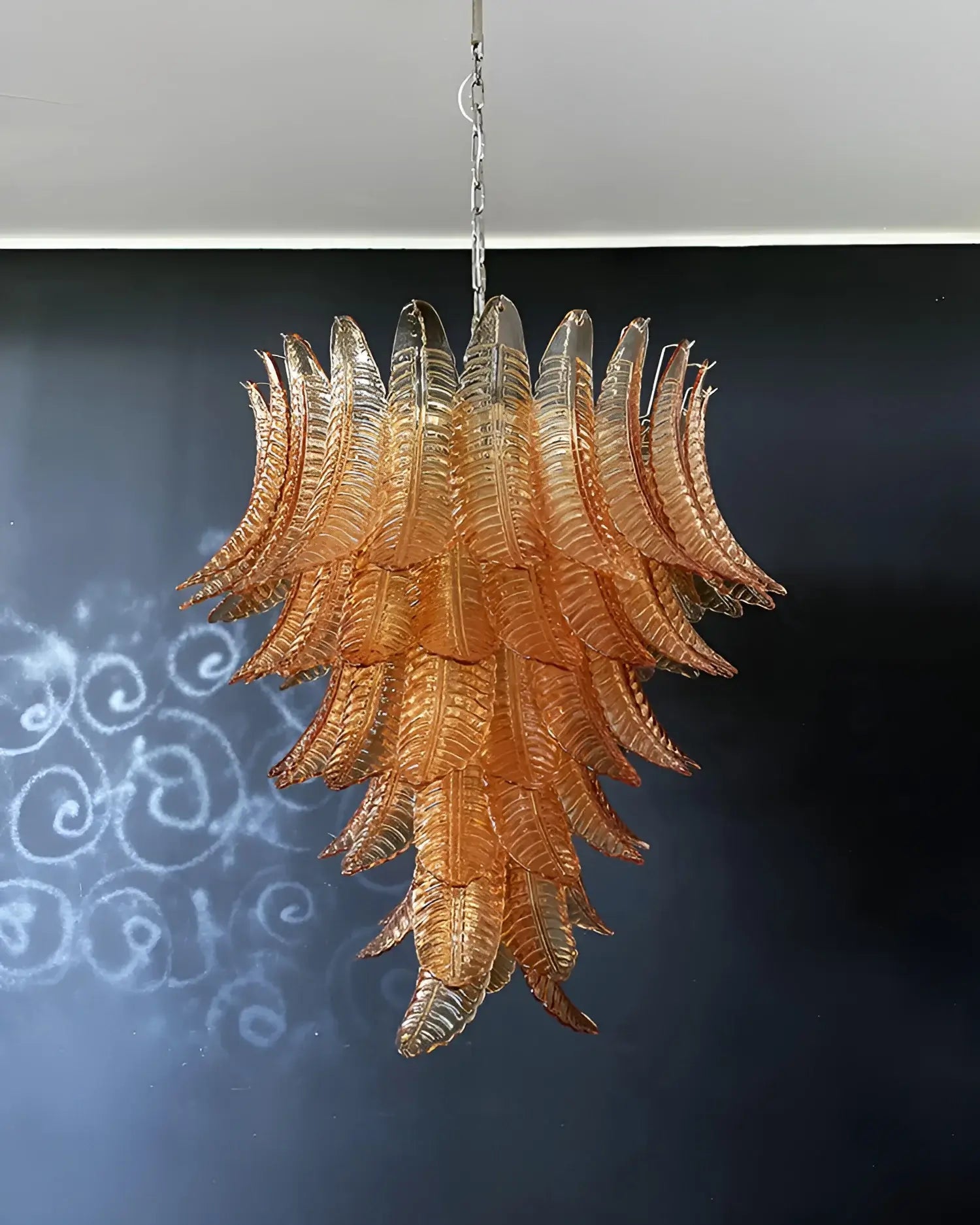 Aurora Chandelier Amber Murano Glass Leaves Layered - Neutralighting