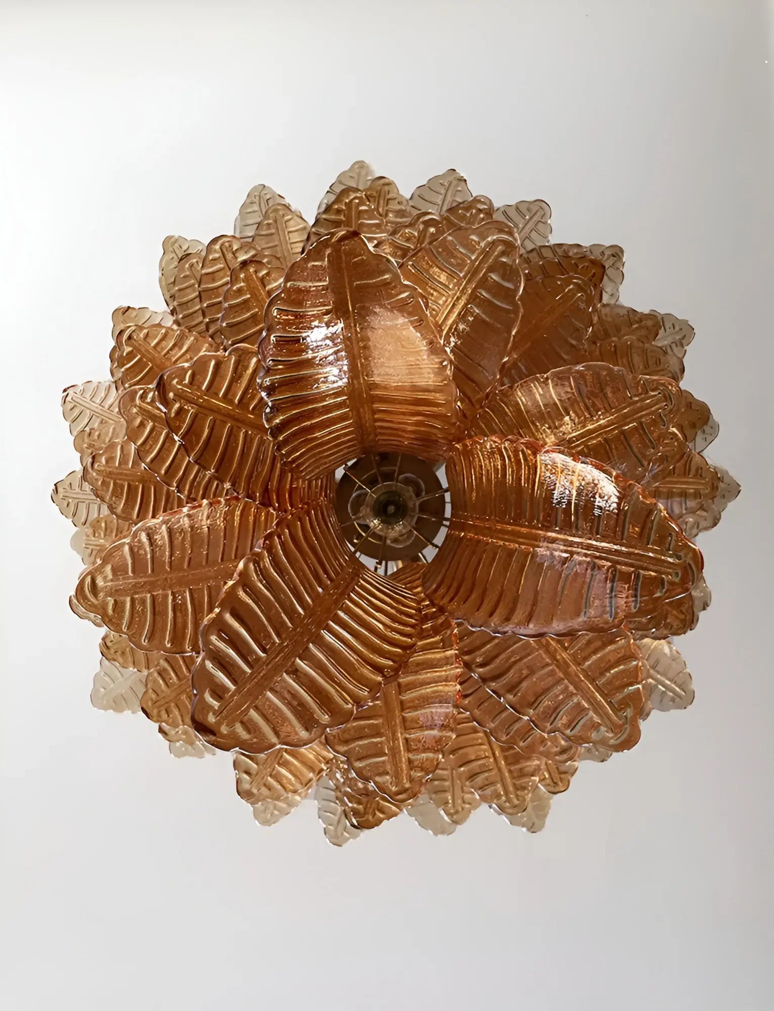 Aurora Chandelier Amber Murano Glass Leaves Layered - Neutralighting