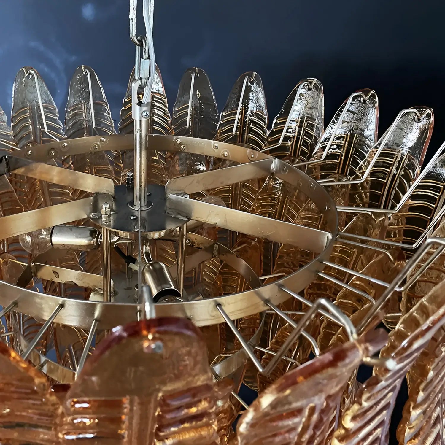 Aurora Chandelier Amber Murano Glass Leaves Layered - Neutralighting