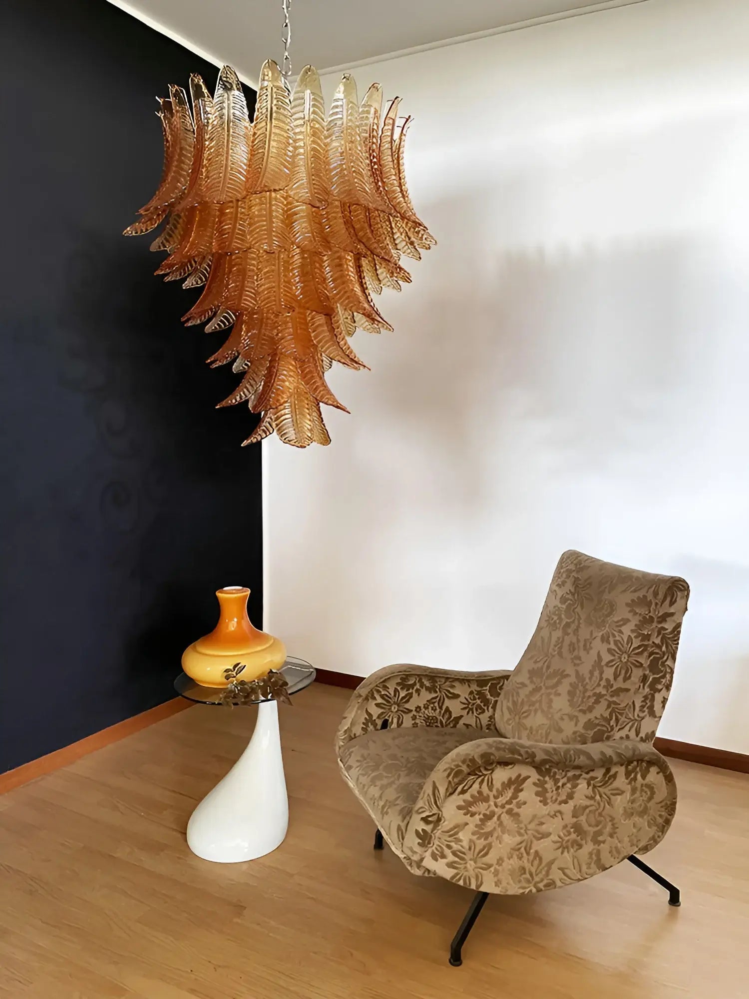 Aurora Chandelier Amber Murano Glass Leaves Layered - Neutralighting