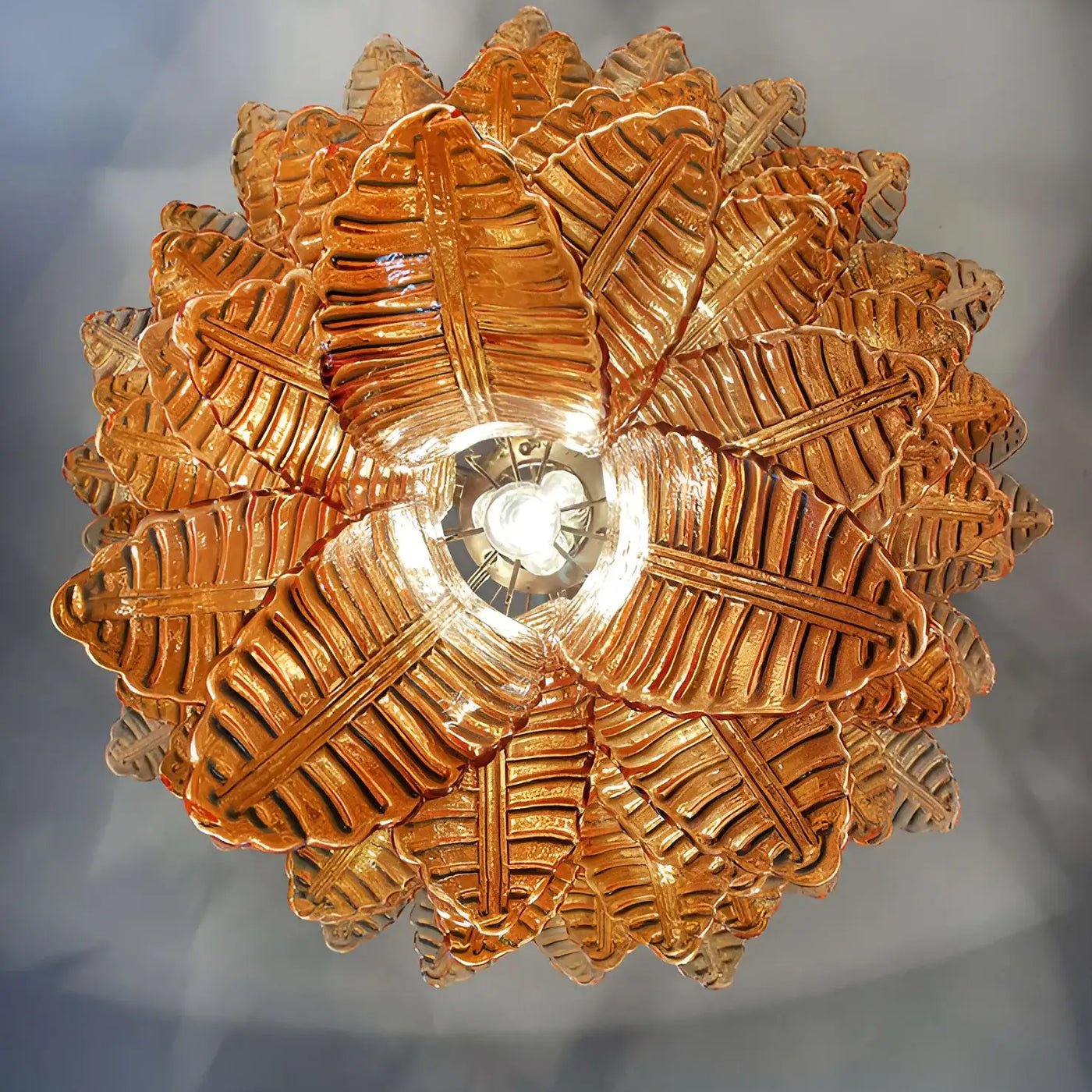 Aurora Chandelier Amber Murano Glass Leaves Layered - Neutralighting