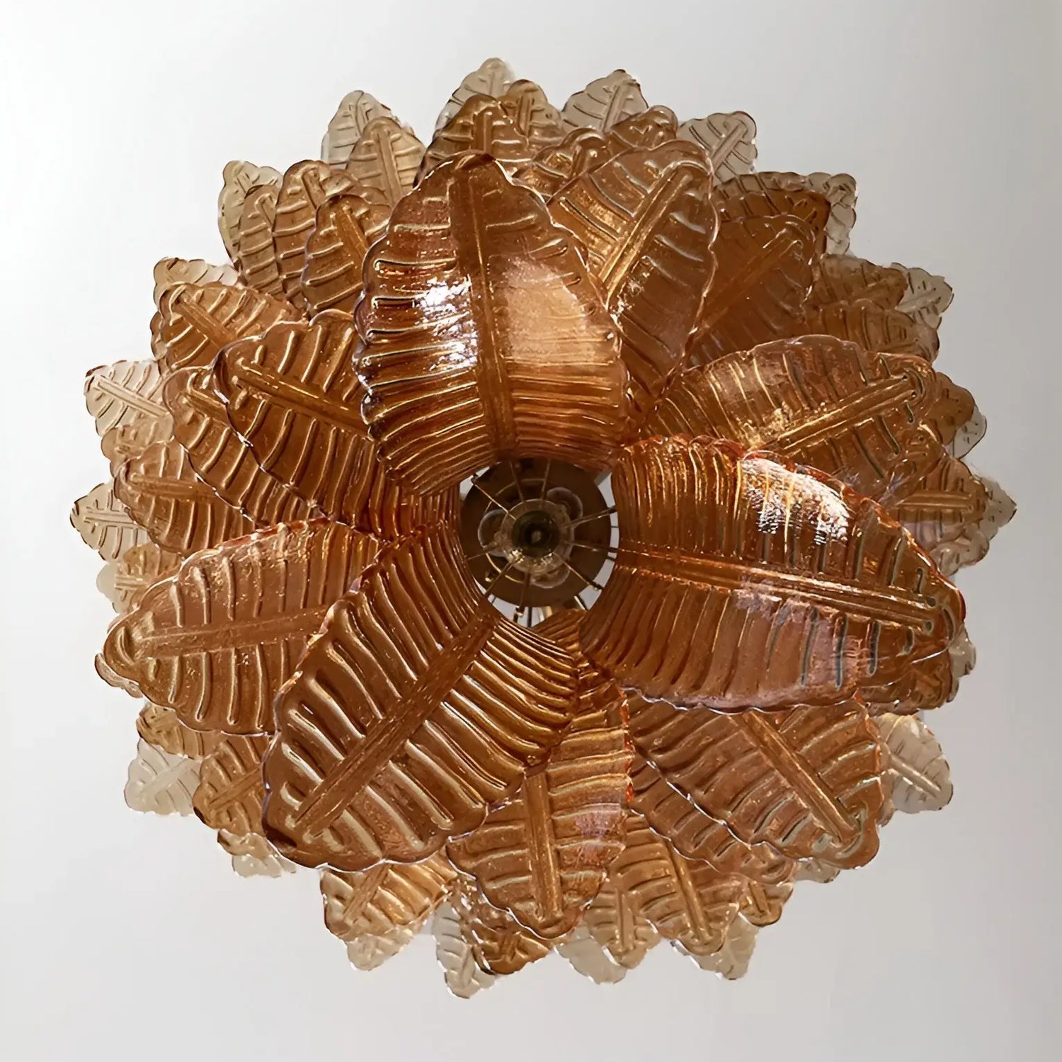 Aurora Chandelier Amber Murano Glass Leaves Layered - Neutralighting