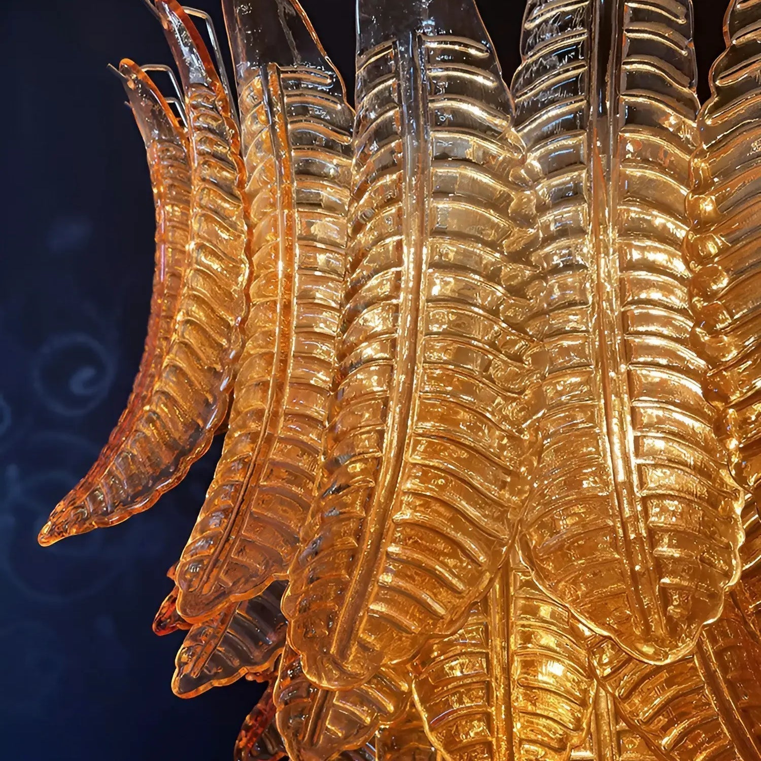 Aurora Chandelier Amber Murano Glass Leaves Layered - Neutralighting