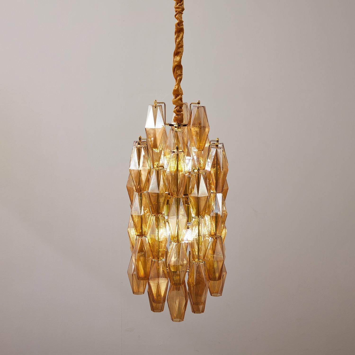 Aurora Chandelier Amber Prism Long Cascading Glass Vintage - Neutralighting
