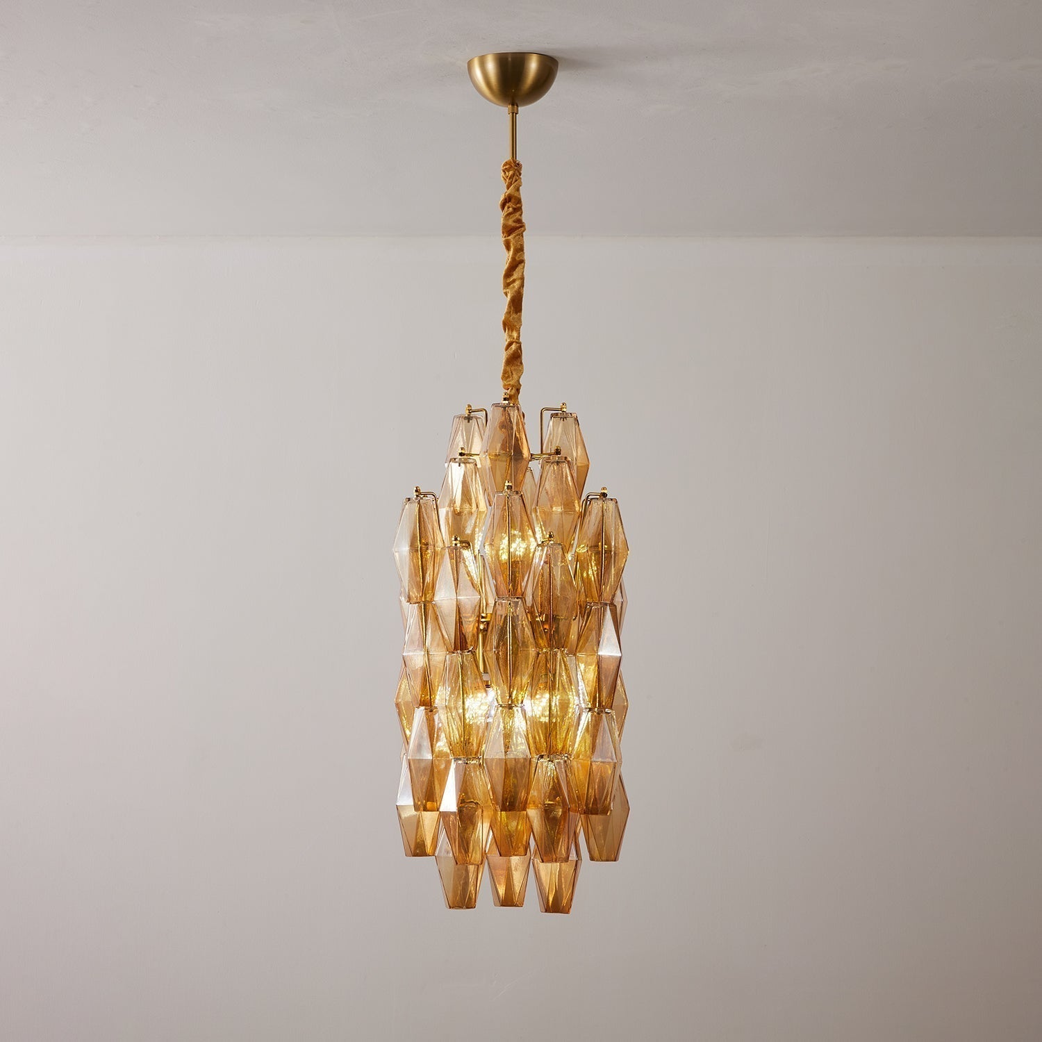 Aurora Chandelier Amber Prism Long Cascading Glass Vintage - Neutralighting