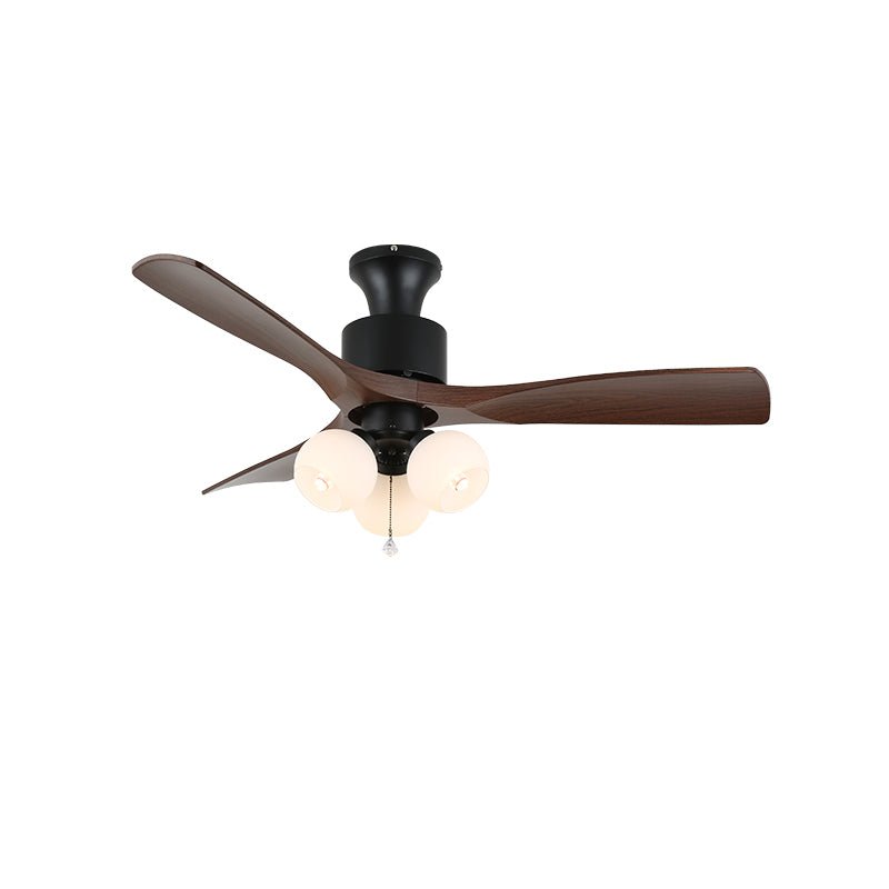 Draufsicht auf die Veloria Vintage Deckenventilatorlampe aus Glas und Holz