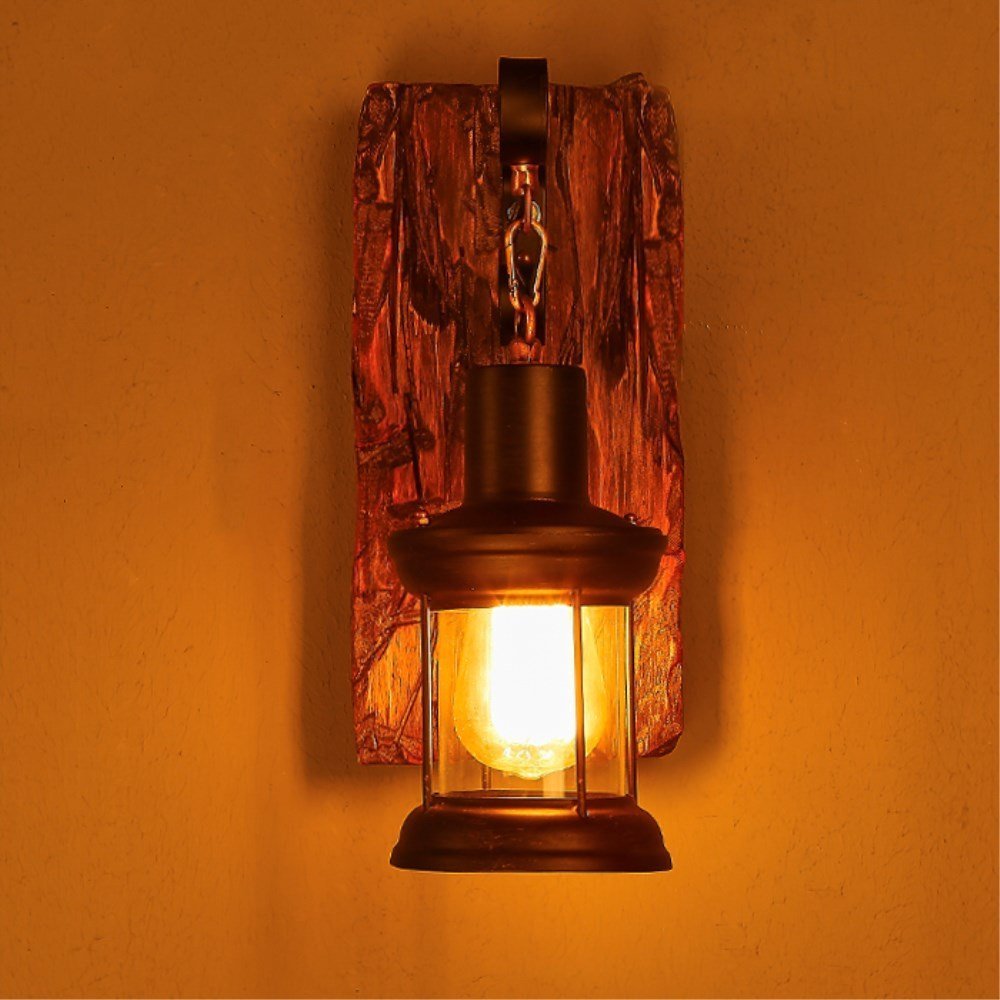Epoch Vintage LED Wandleuchte Innen Lampe Flur Bronze Holz/Glas