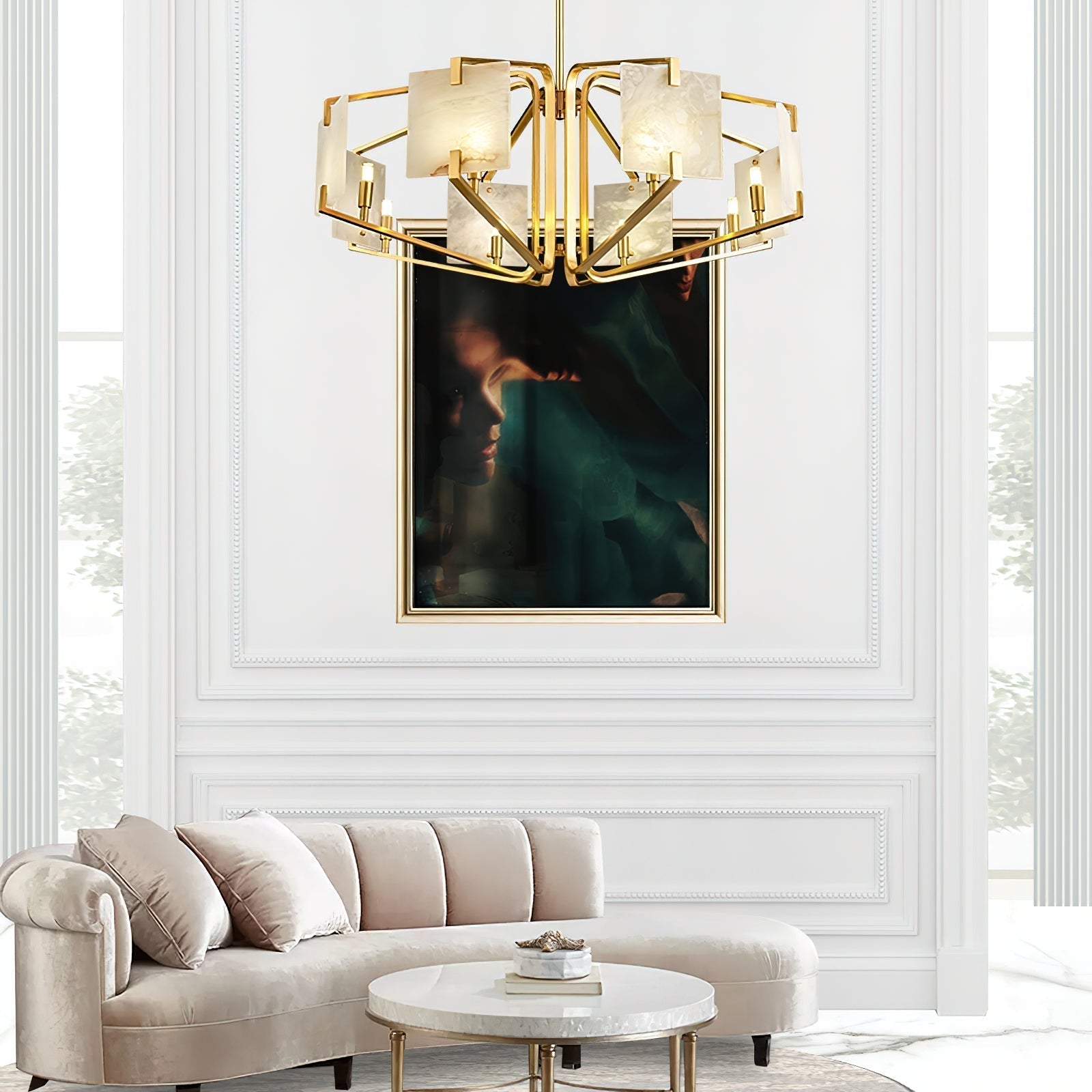 Plotuvys Postmodern Luxury Brass Alabaster Chandelier - Letslighting