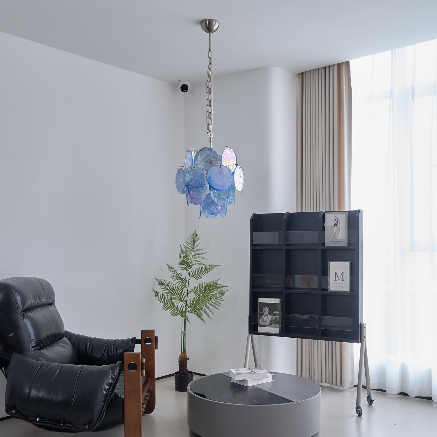 Aurora Chandelier Aqua Blue Murano Glass Disc Coastal - Blowlighting