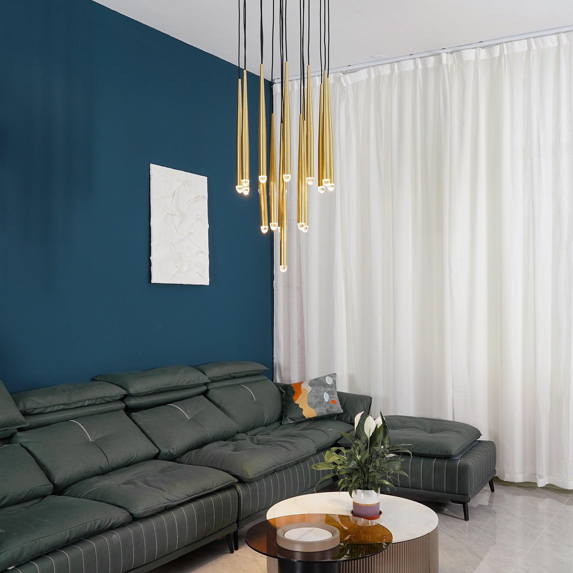 Chandelier Crystal Shade Brass Blackened Silver Luxe Staircase - Letslighting