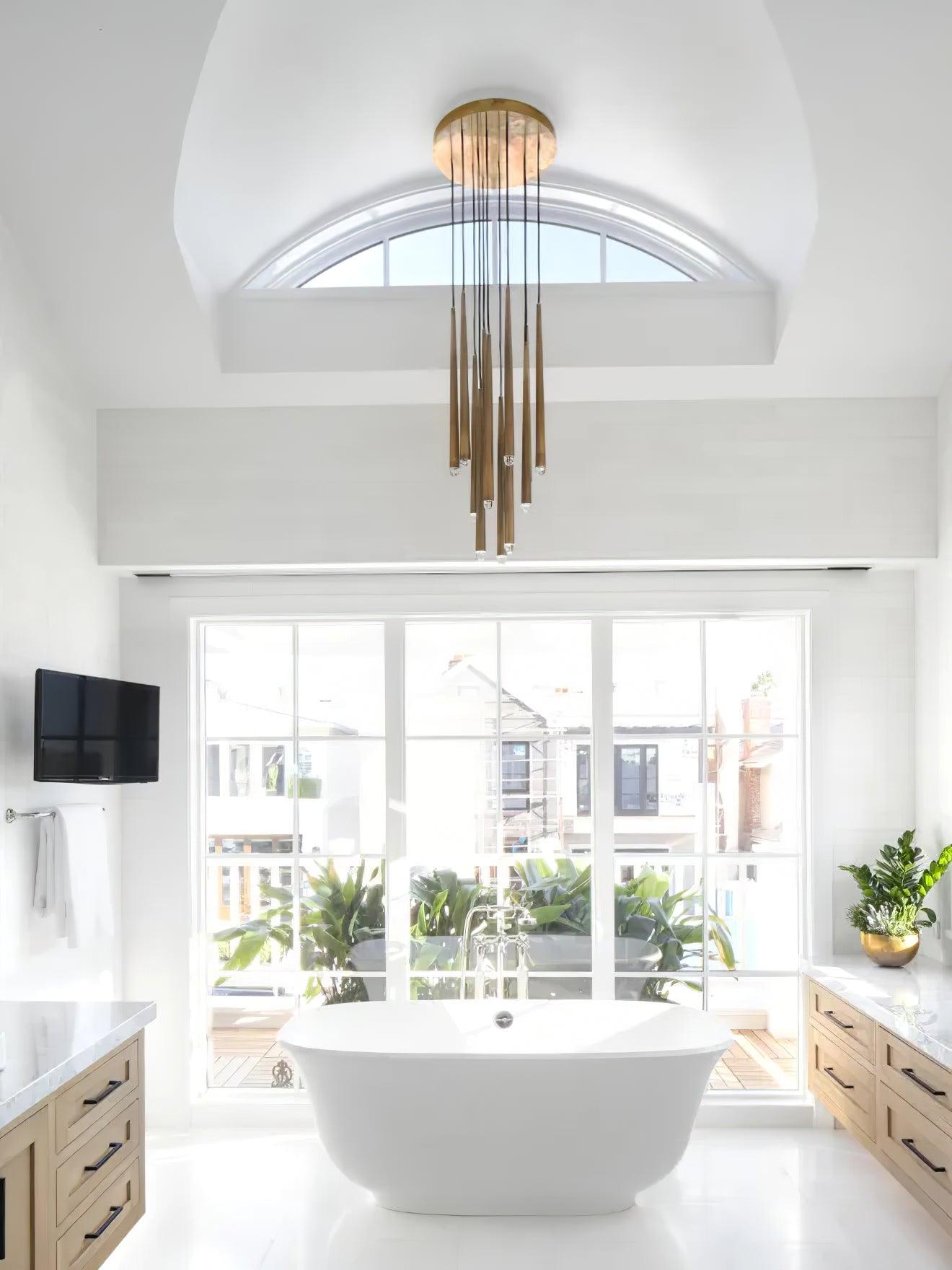 Chandelier Crystal Shade Brass Blackened Silver Luxe Staircase - Letslighting