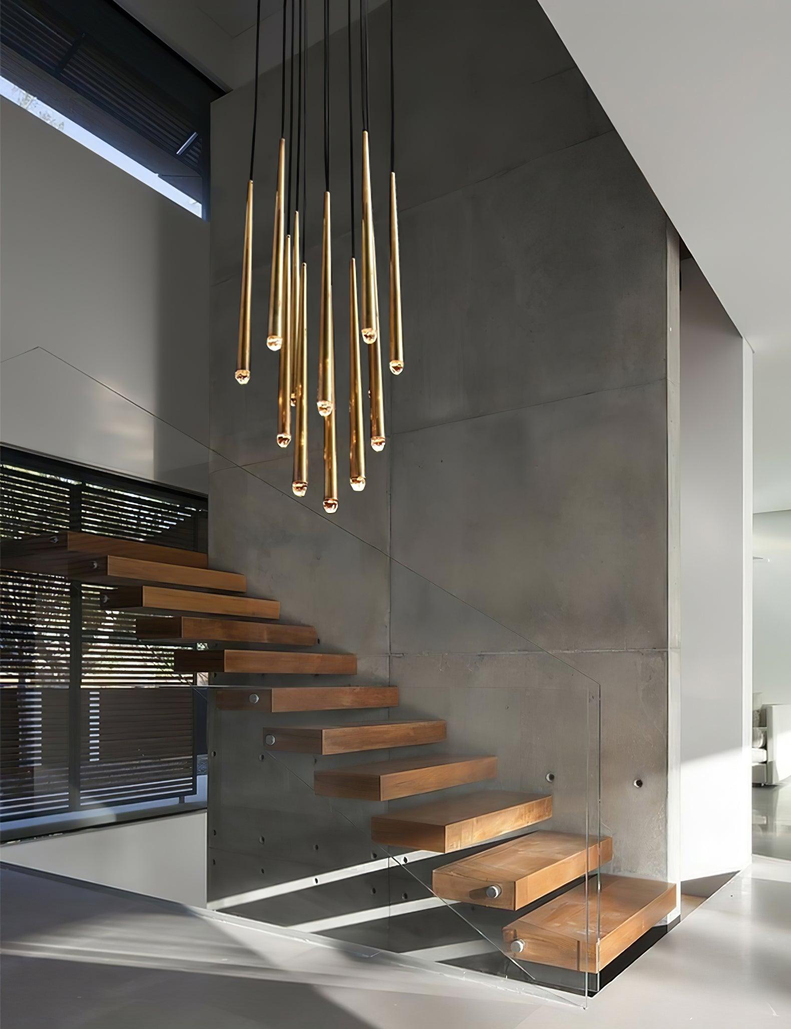 Chandelier Crystal Shade Brass Blackened Silver Luxe Staircase - Letslighting