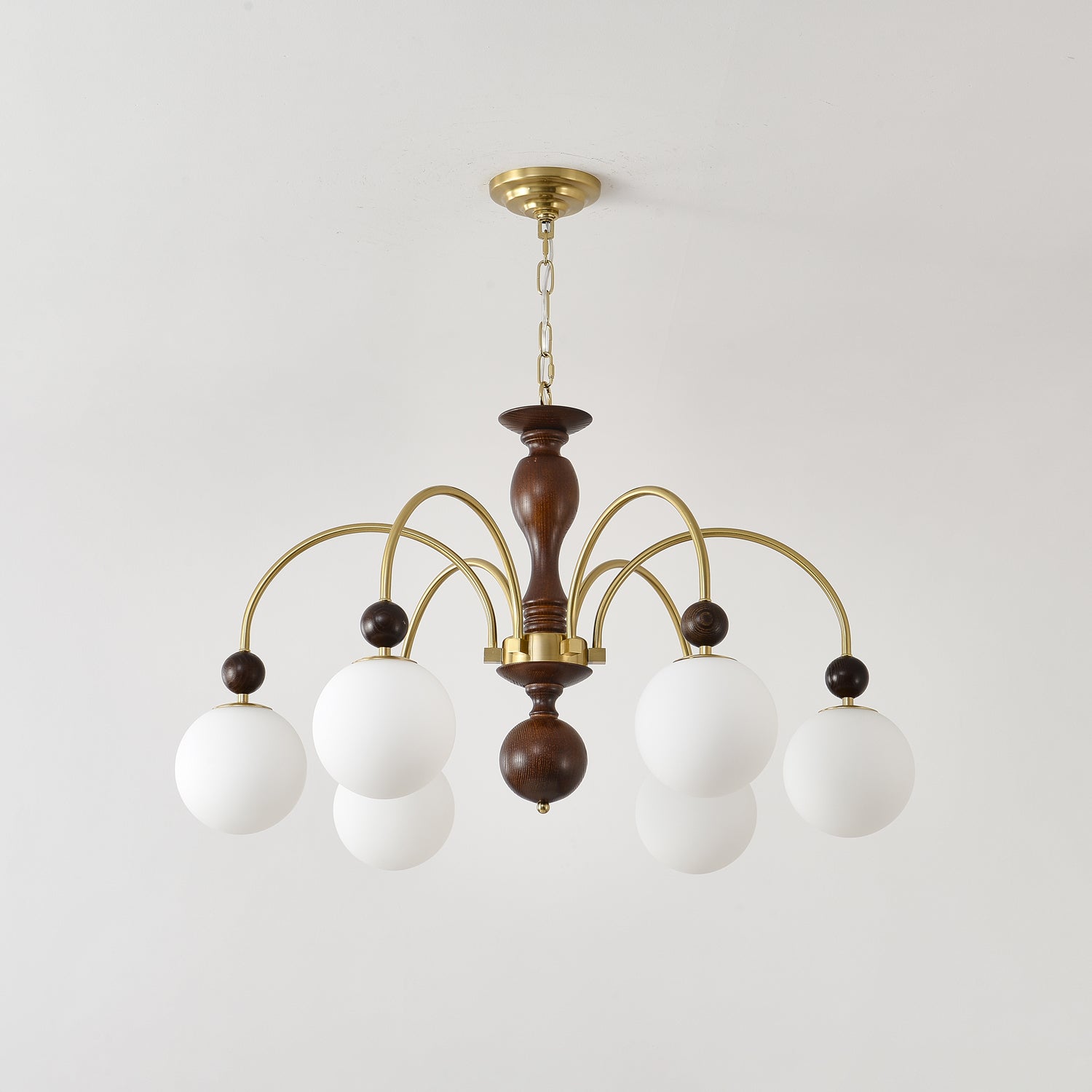 Lustra Pendelleuchte Nussbaum Messing Globe Vintage-Letslighting