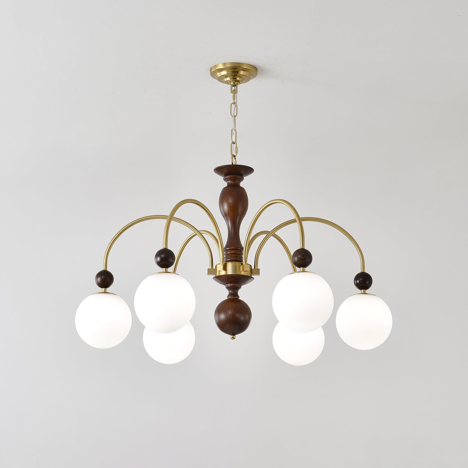 Lustra Pendelleuchte Nussbaum Messing Globe Vintage-Letslighting