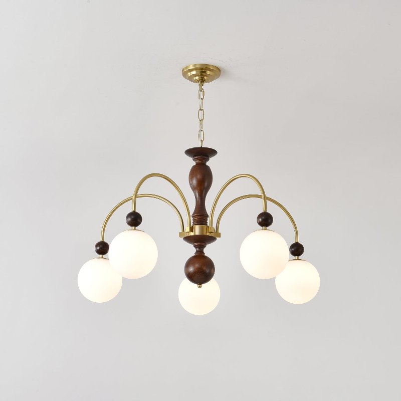 Lustra Pendelleuchte Nussbaum Messing Globe Vintage-Letslighting
