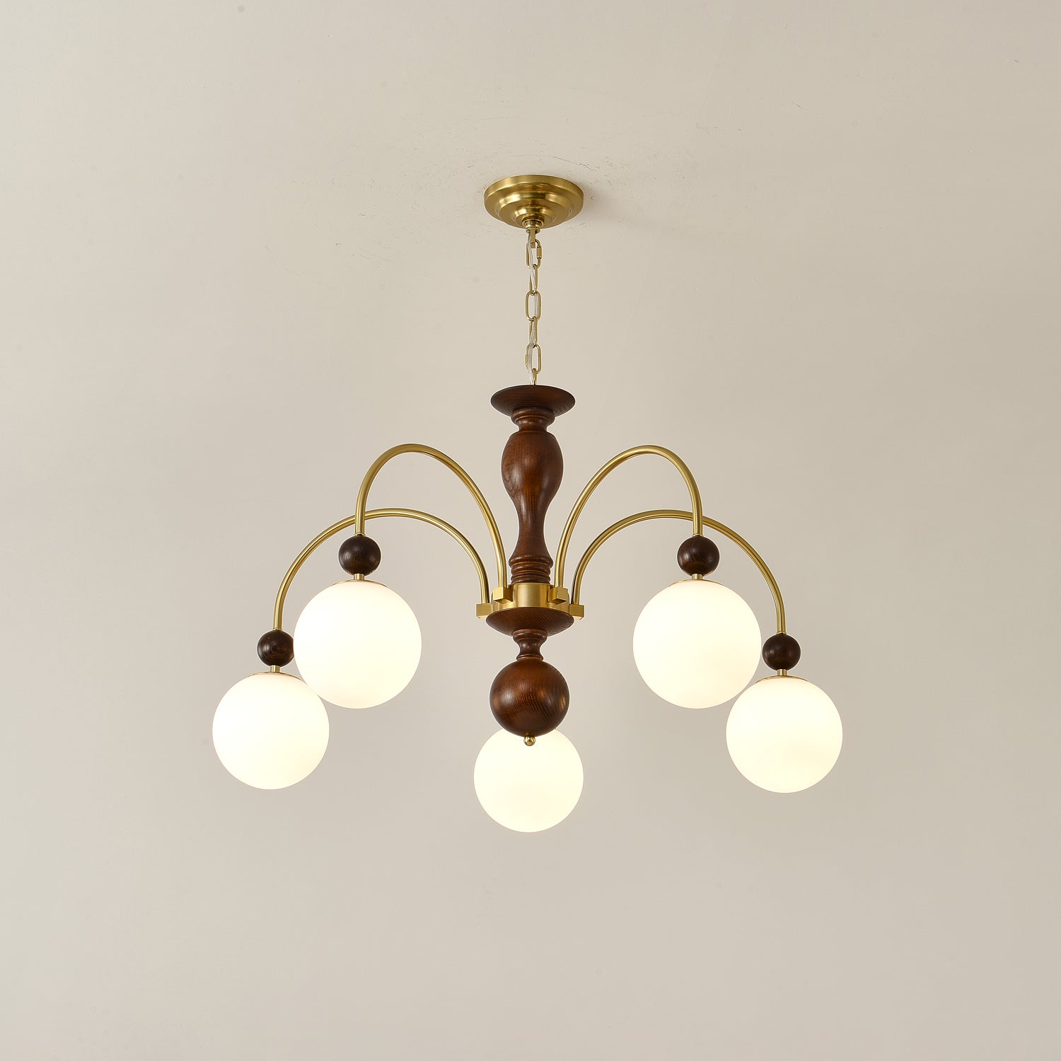 Lustra Pendelleuchte Nussbaum Messing Globe Vintage-Letslighting
