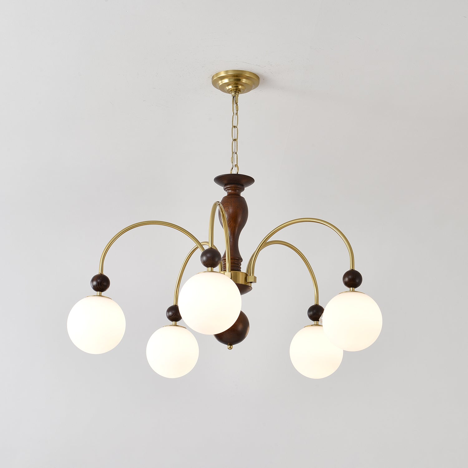 Lustra Pendelleuchte Nussbaum Messing Globe Vintage-Letslighting