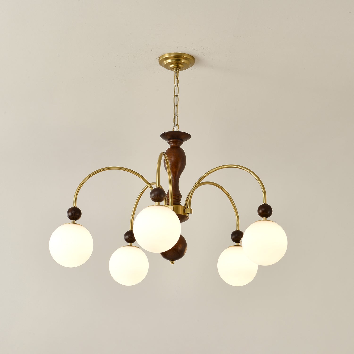 Lustra Pendelleuchte Nussbaum Messing Globe Vintage-Letslighting
