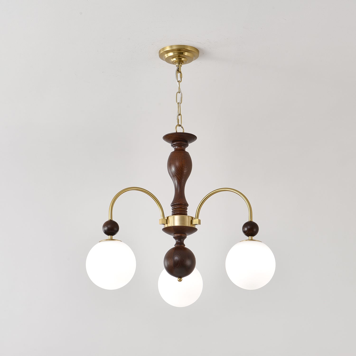 Lustra Pendelleuchte Nussbaum Messing Globe Vintage-Letslighting