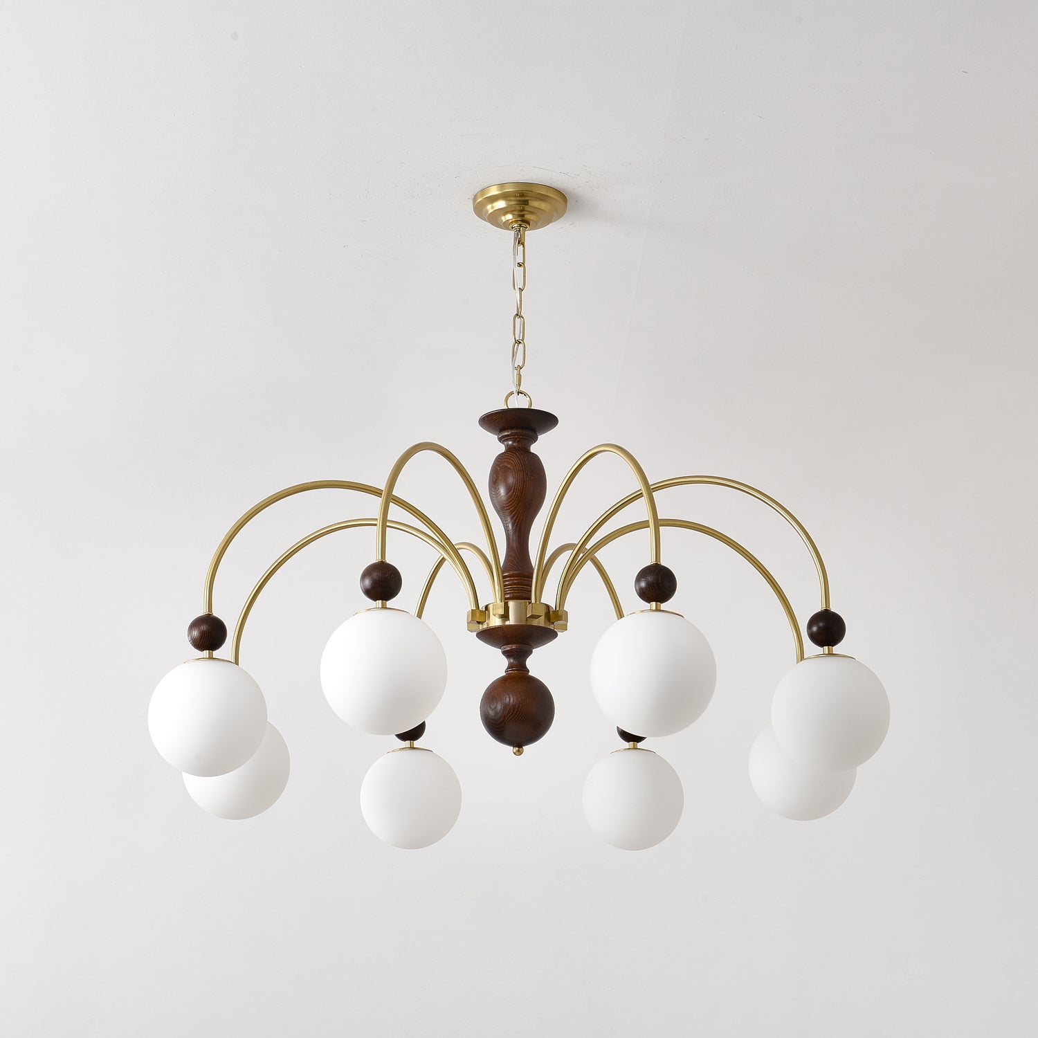 Lustra Pendelleuchte Nussbaum Messing Globe Vintage-Letslighting